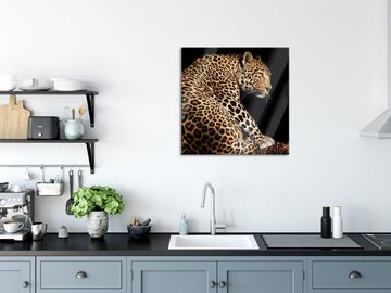 Pixxprint Glasbild Anmutiger Leopard, Anmutiger Leopard (1 St), Glasbild aus Echtglas, inkl. Aufhängungen und Abstandshalter