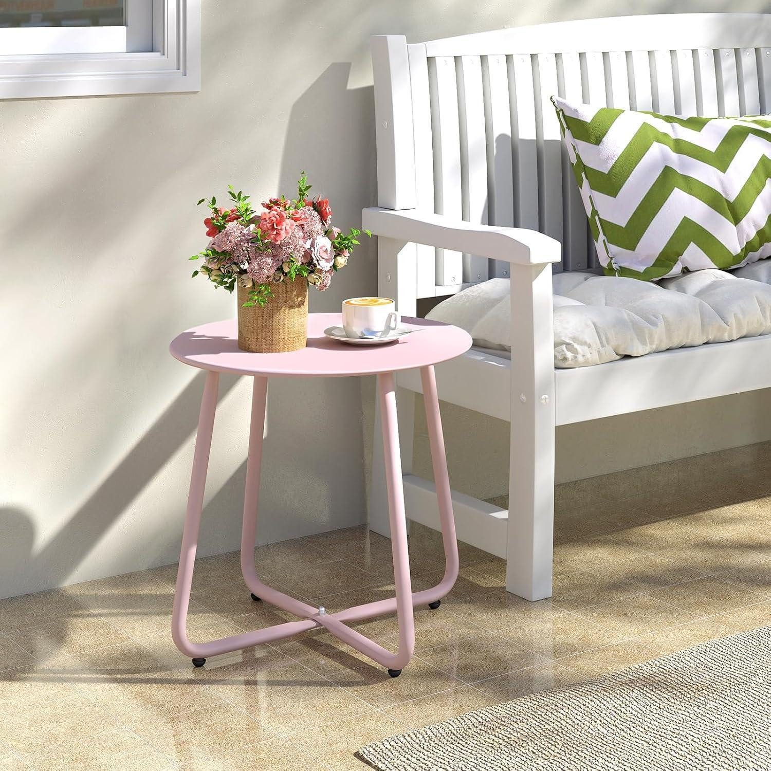 LuxusKollektion Beistelltisch Beistelltisch Outdoor Balkontisch Rund Gartentisch Metalltisch Pink