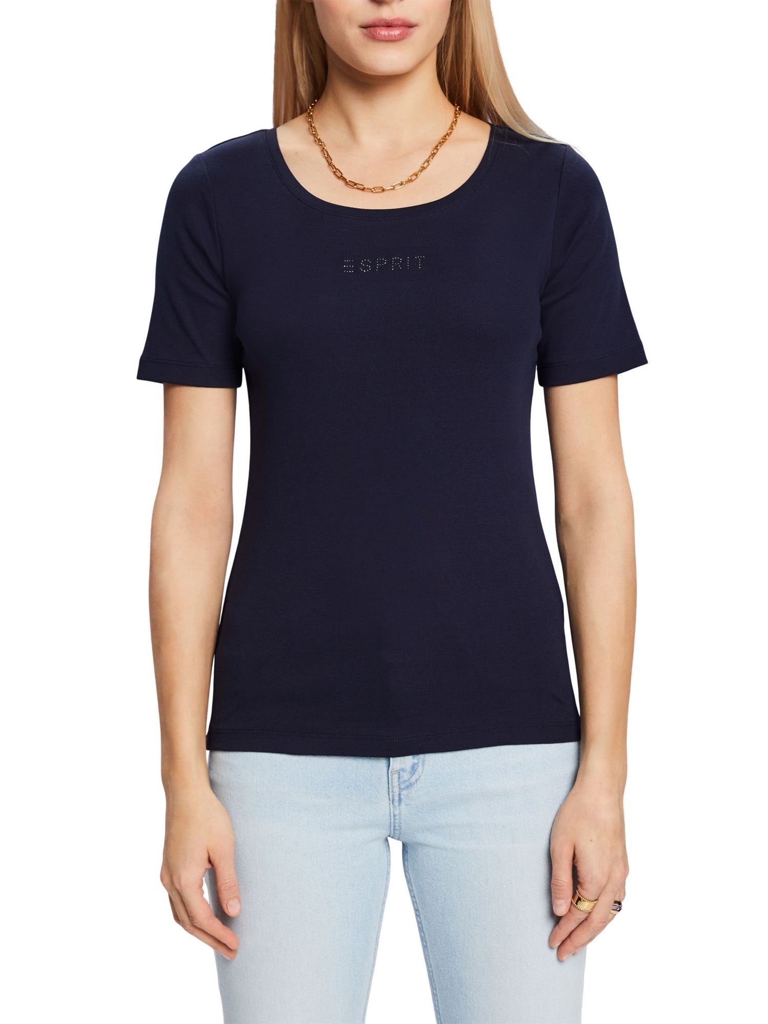 Top Esprit NAVY T-Shirt Strass-Logo mit (1-tlg)