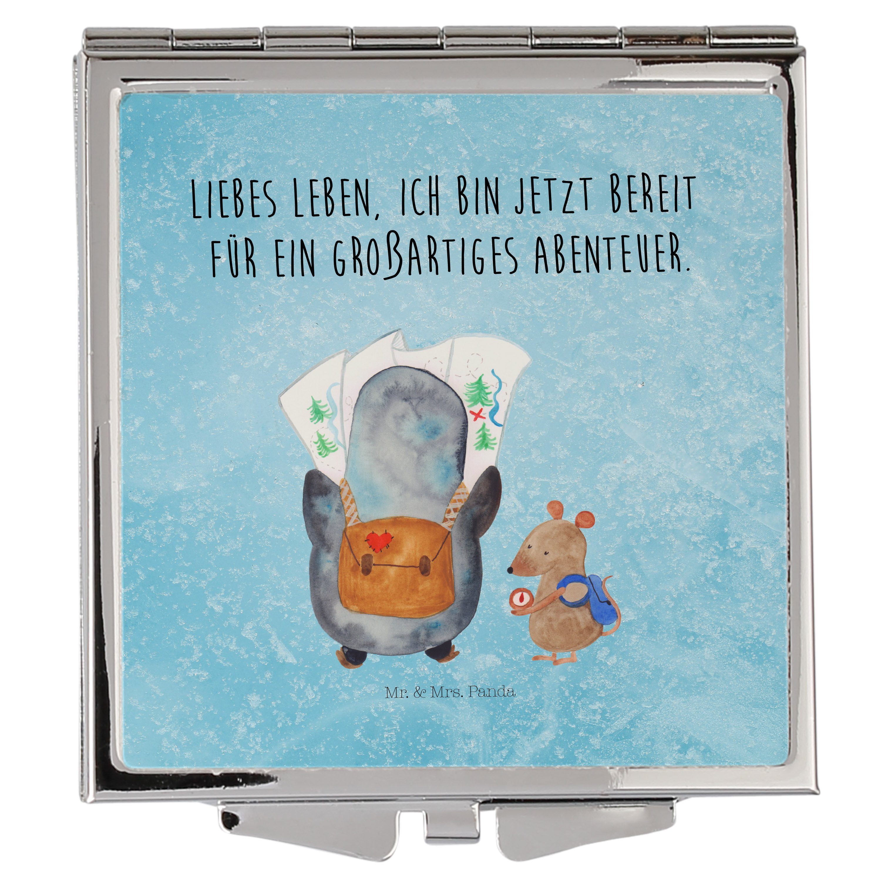 Mr. & Mrs. Panda Kosmetikspiegel Pinguin & Maus Wanderer - Eisblau - Geschenk, Schminkspiegel, schmink (1-St)