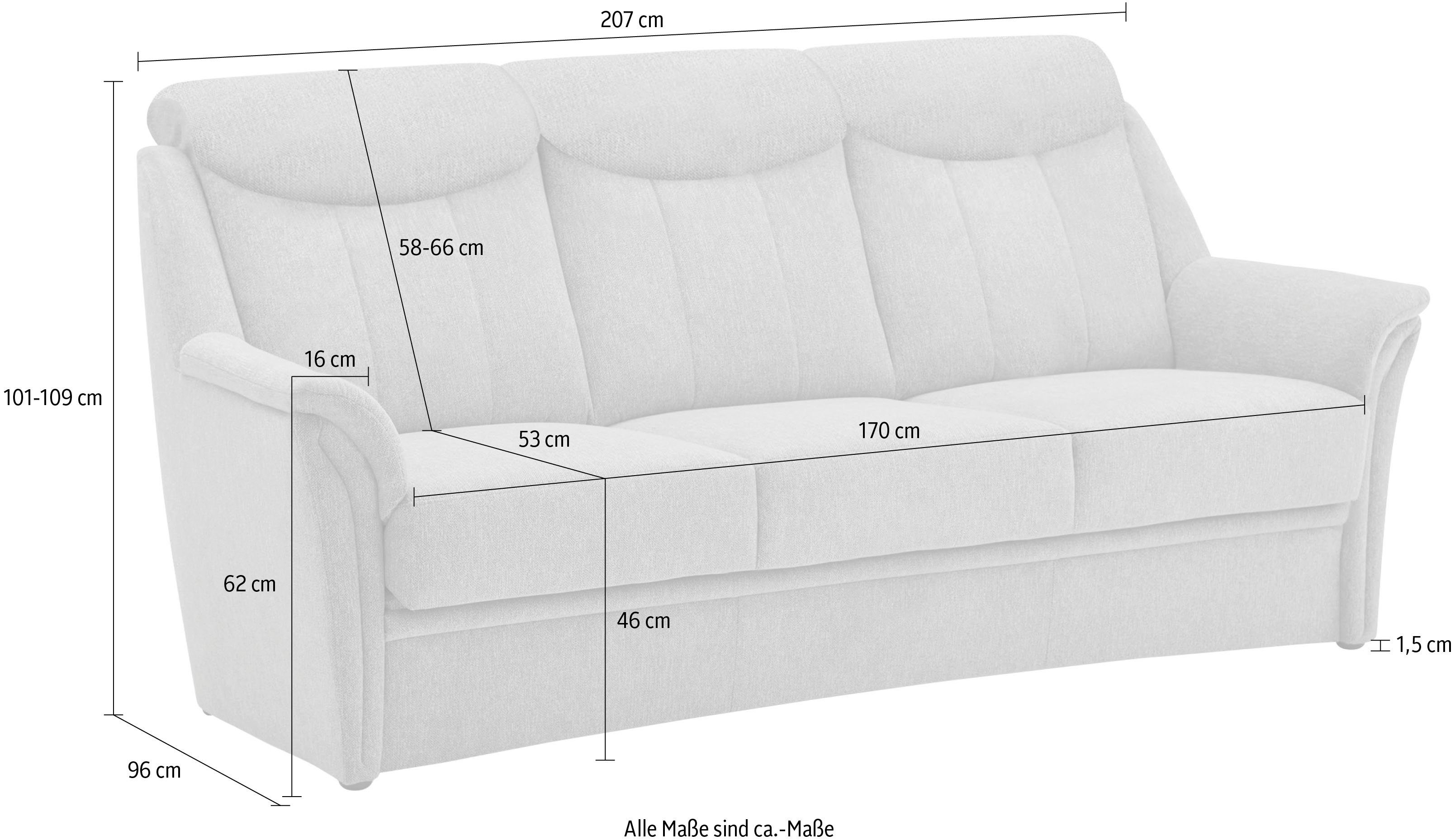 VILLA BECK 3-Sitzer Lugano, 1 46 Teile, cm inklusive in Kopfteilverstellung, Sitzhöhe