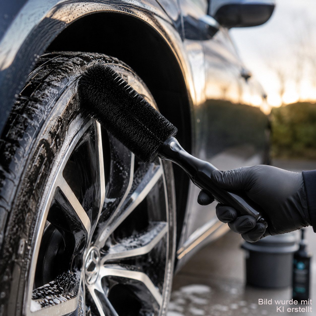 XiRRiX Felgenbürste Reinigungsbürste für Auto, Motorrad, Fahrrad, (weiche Borsten, zur Autoreinigung), Autowaschbürste Schwarz
