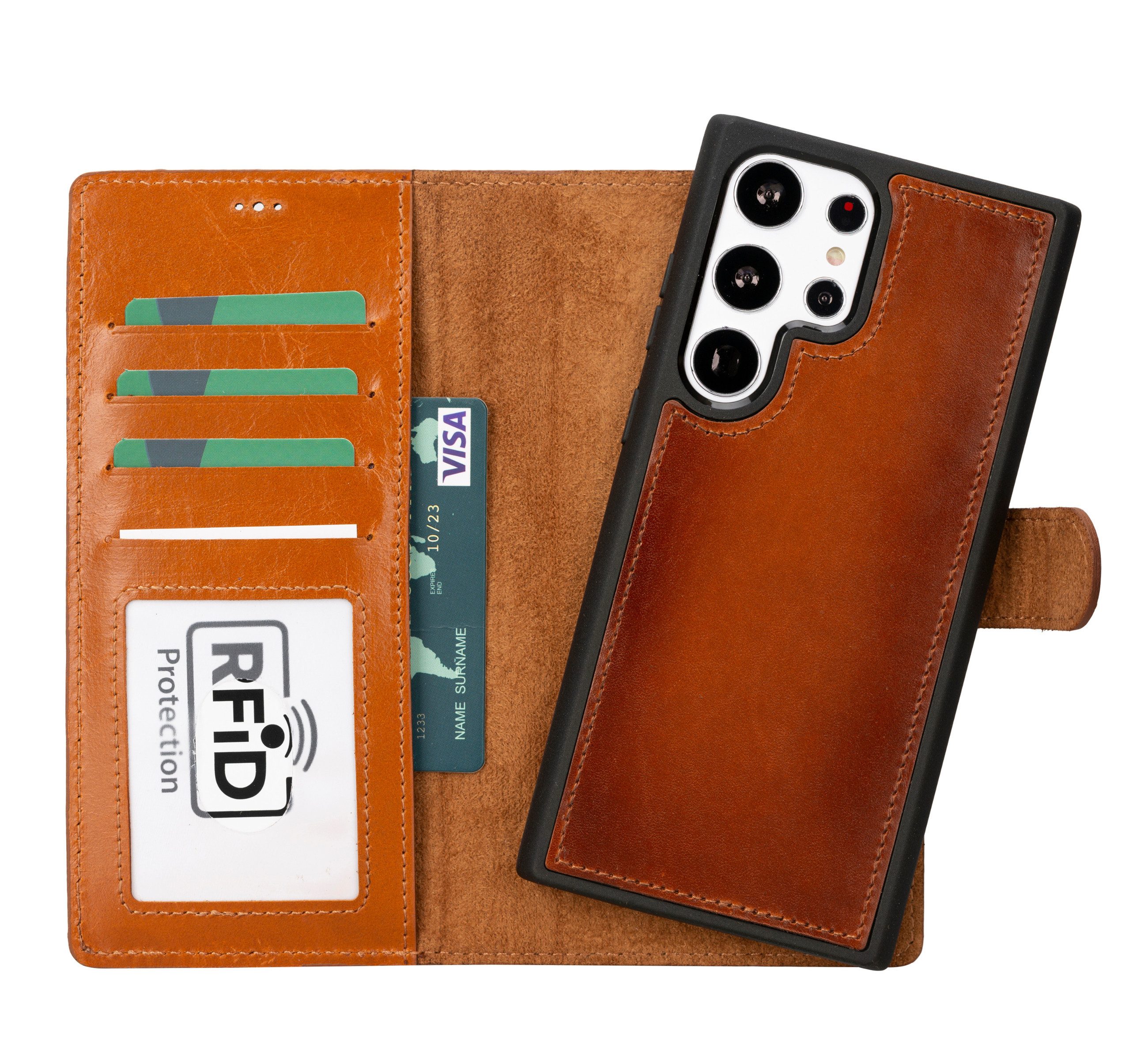 Renna Leather Handyhülle für Samsung S25 Ultra / Plus Echtes Leder abnehmbar Klapphülle