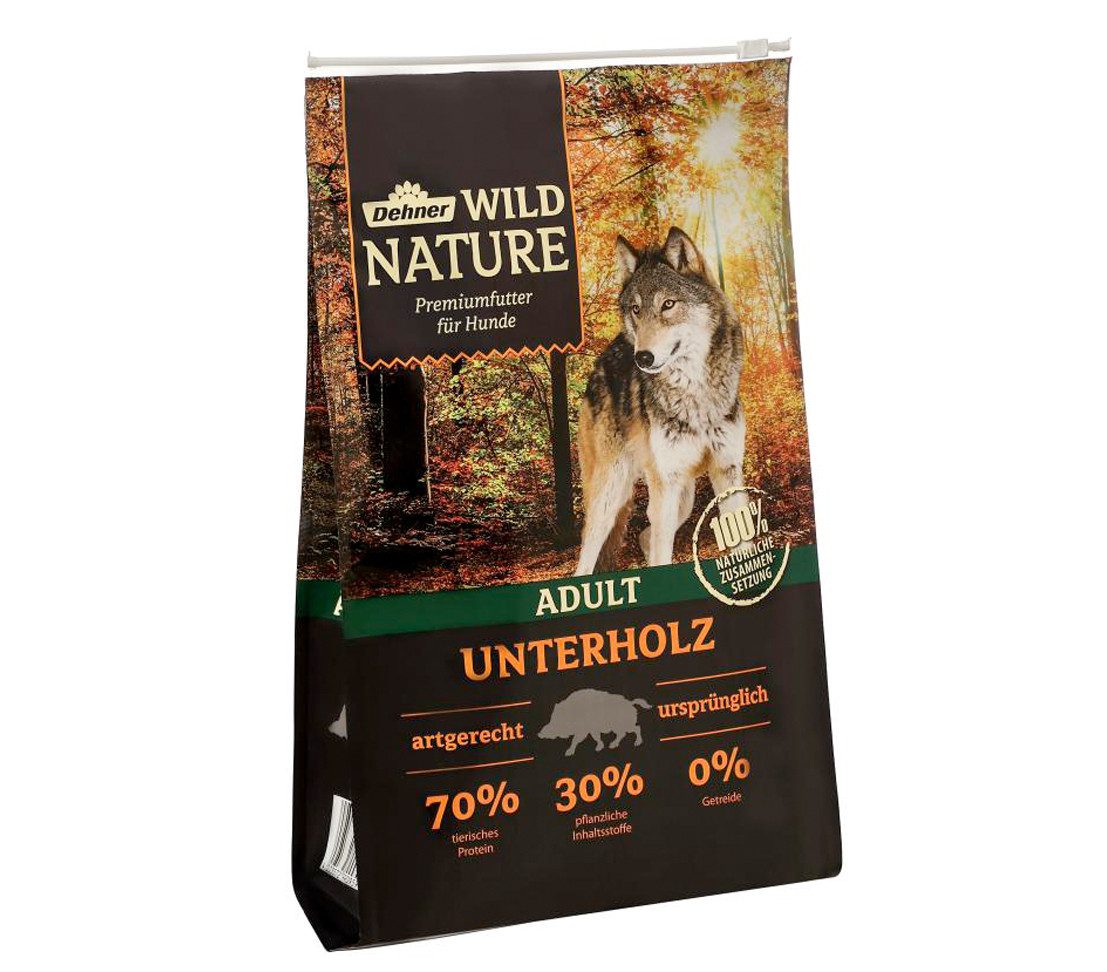 Dehner Wild Nature Unterholz Adult Wild, 4 kg/12 kg, getreidefrei/zuckerfrei Wildschwein, Trockenfutter für: Hunde, Trockenfutter für ausgewachsene Hunde