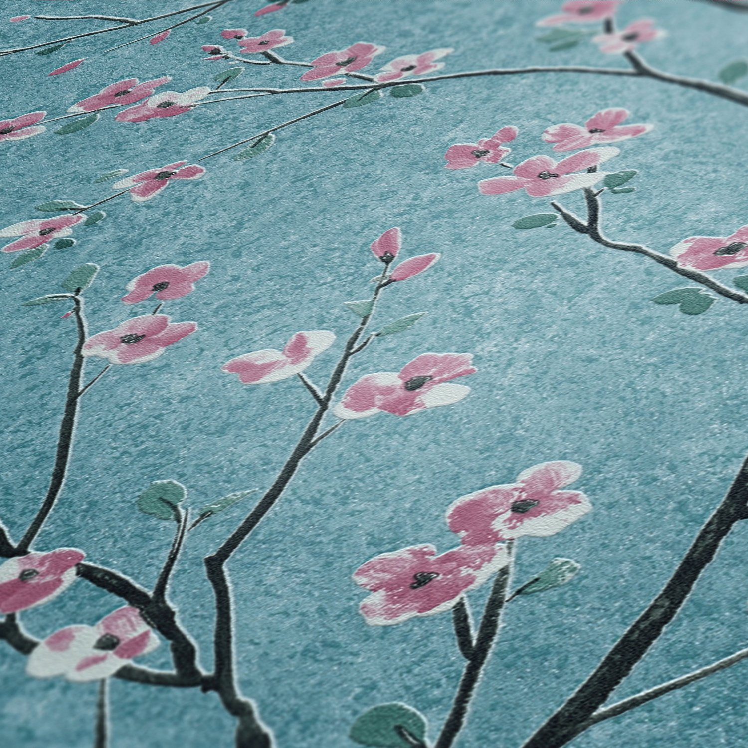 A.S. Création living walls Vliestapete Stories, botanisch, Blumen Tapete Metropolitan Mio floral, türkis/rosa/schwarz Tokio