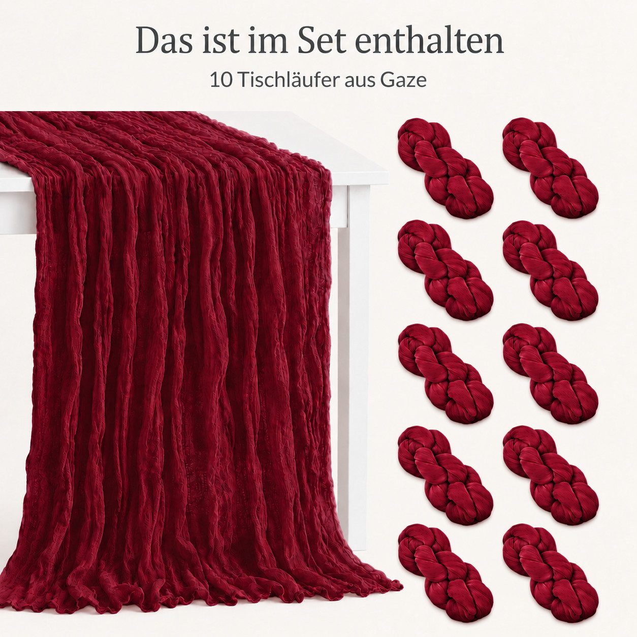 JASLIFE Tischläufer Käsetuch Gaze im boho deko herbst tischläufer (10-tlg, 55 x 300 cm, 90 x 300 cm), Natürliche Faltenstruktur, weich fallend, vielseitig dekor – Bild 2 von 5