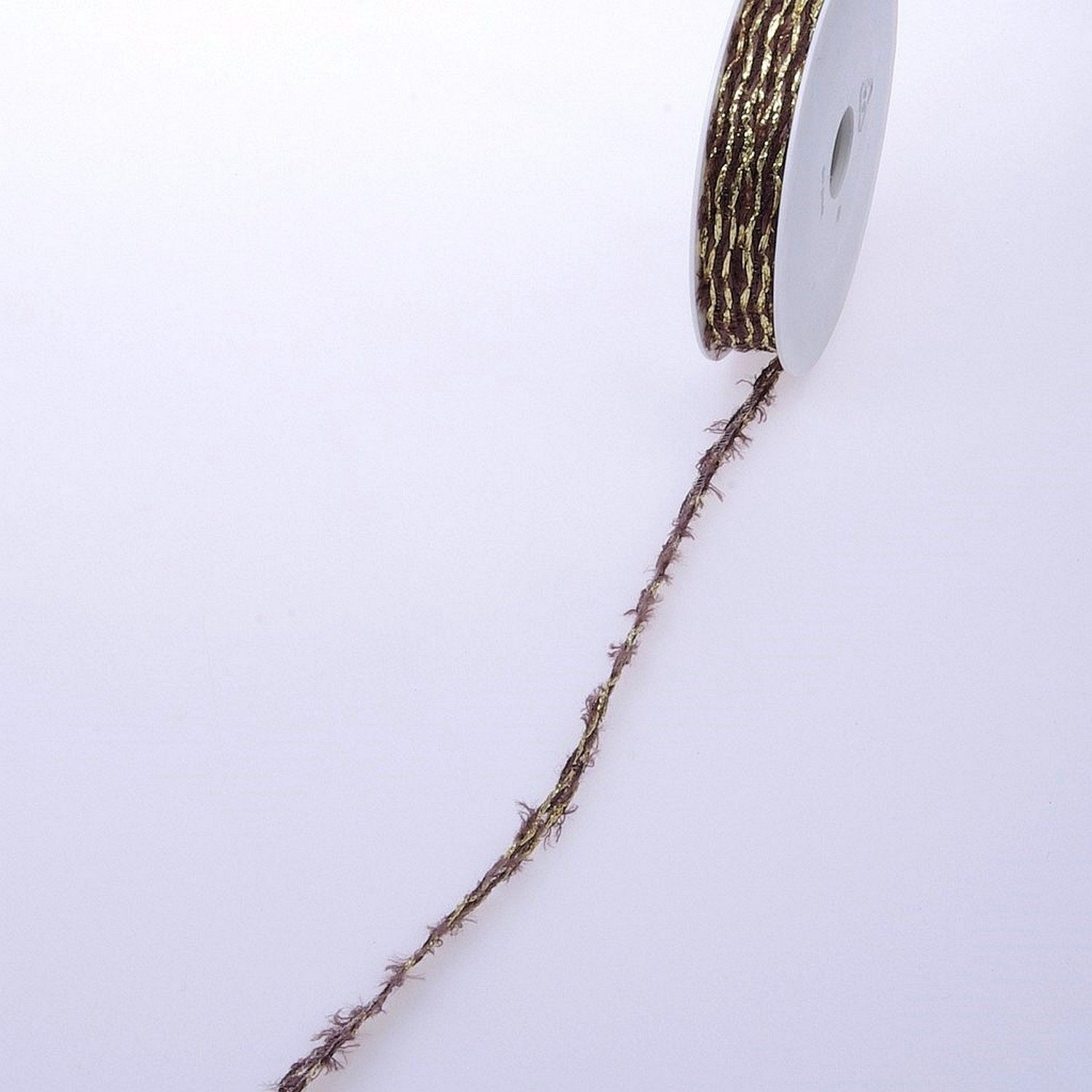 Deko AS Kordel Fransenschnur mit Lurexfaden - braun-gold - 10 mm breit - Rolle 15 Me