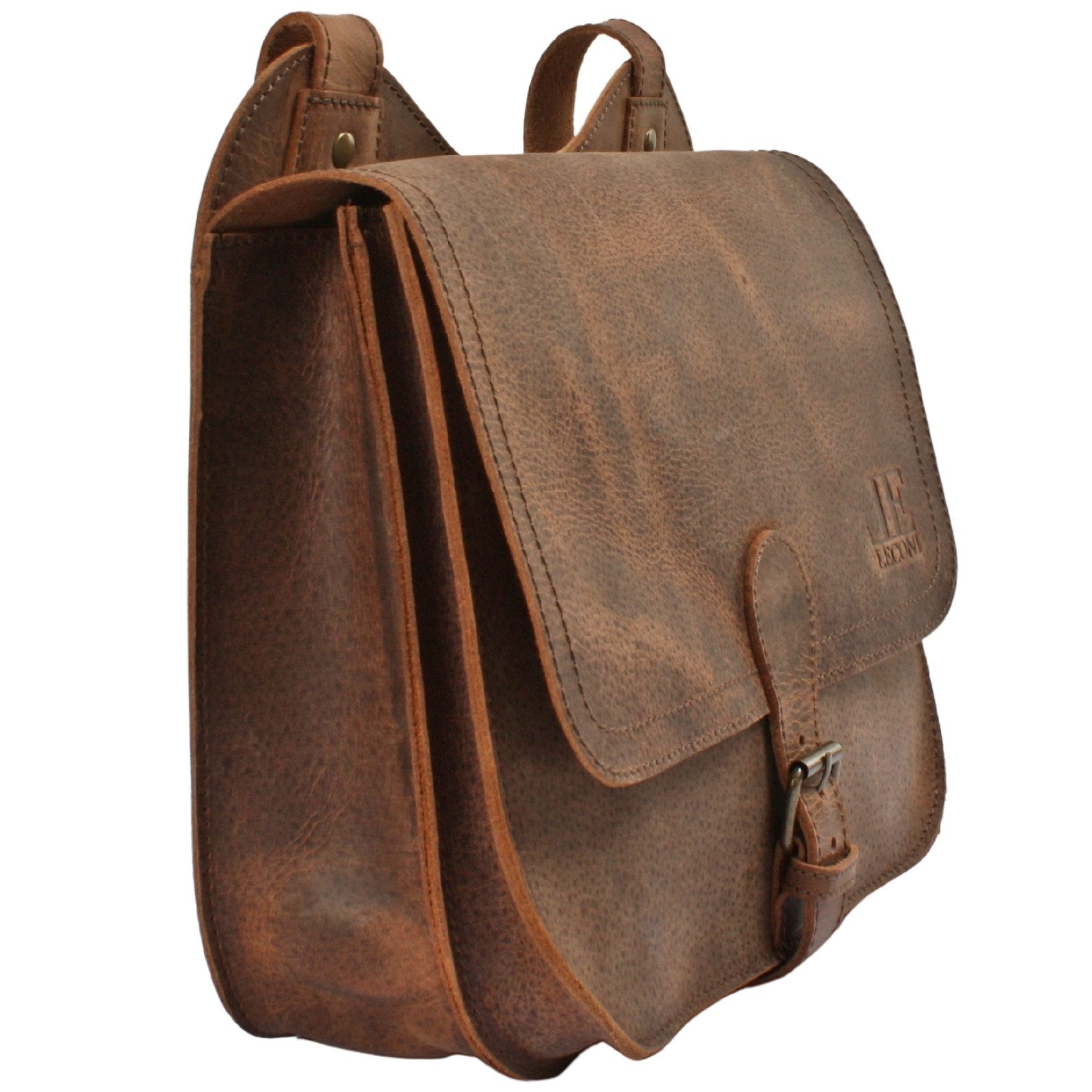 LECONI Umhängetasche Schultertasche Damen Herren Ledertasche Echt Leder klein LE3061, Schnallenverschluss – verstellbarer Schulterriemen – 29×23×11 cm