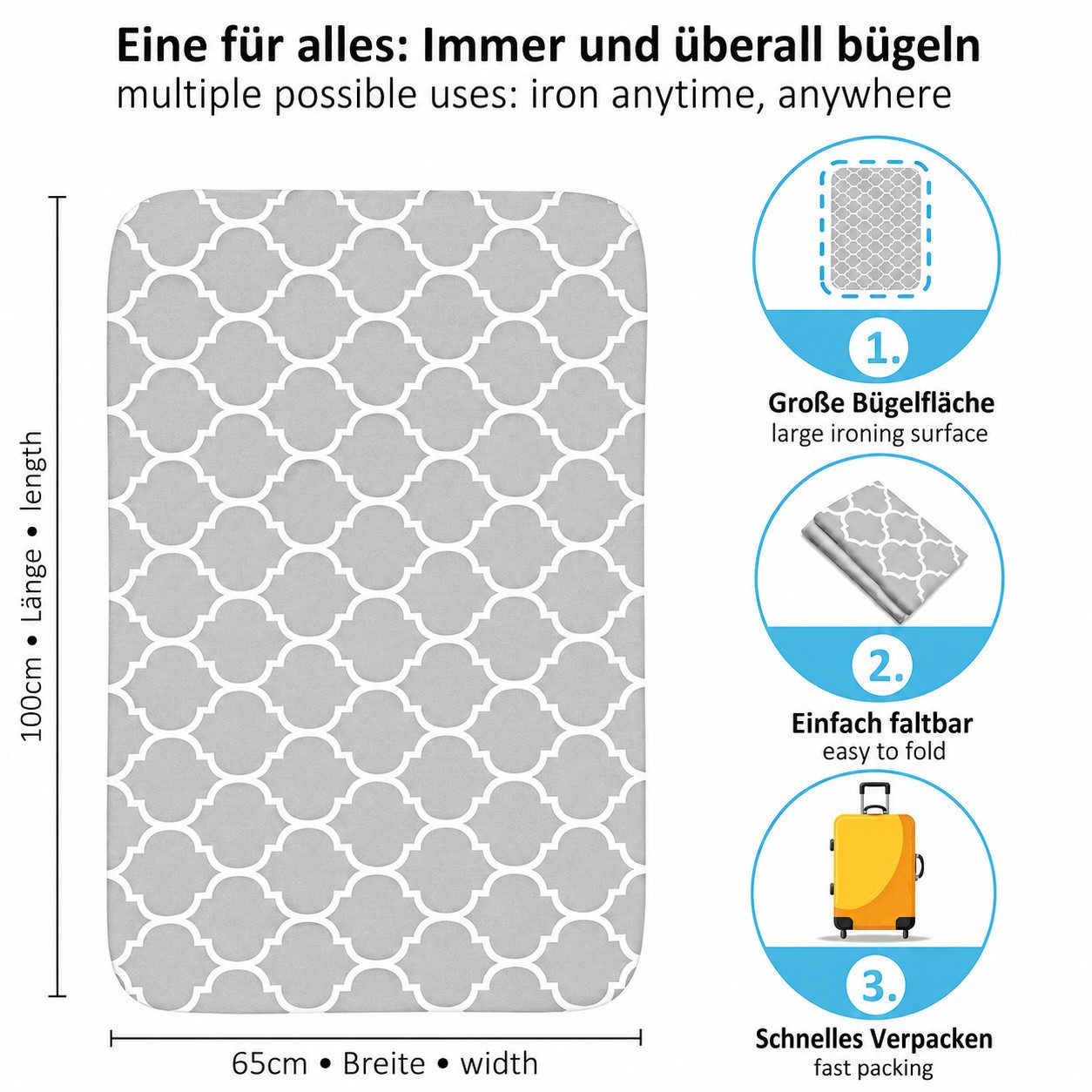 Arteneur Bügelbrettbezug, Made in Germany, OEKOTEX100, Zubehör für alle Bügeltische dank 5 Größen, Vergleichssieger, Hitzereflektierend, Gummizug