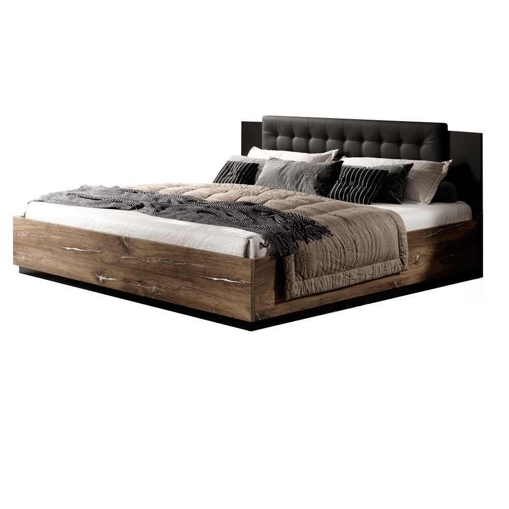 Lomadox Schlafzimmer-Set SOLMS-83, (Spar-Set), Eiche dunkel Nb. und silber kombiniert mit schwarz 166/90/205 cm