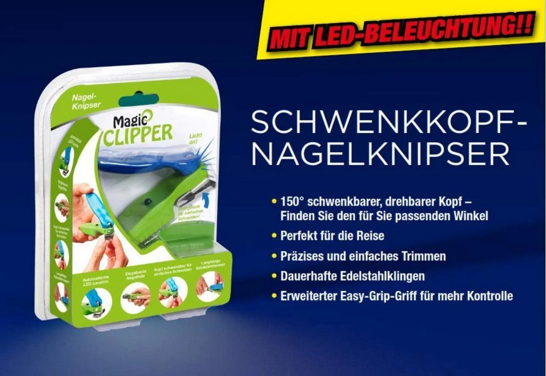 Bellezza Nagelknipser MAGIC CLIPPER LED 150° Feile Licht schwenkbar, 1-tlg