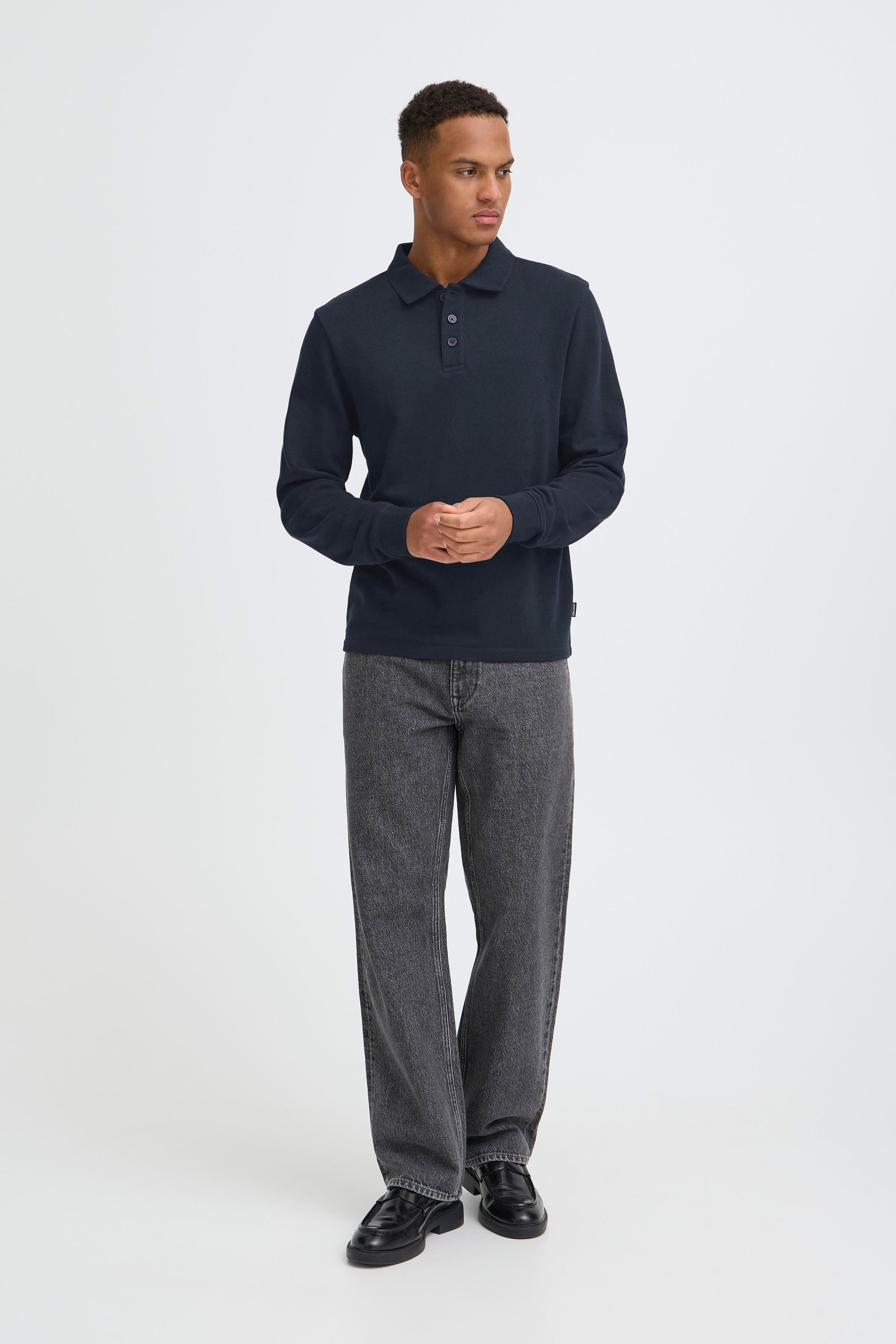 Blend Longpullover BHKane Moderner Sweat-Pullover mit Polokragen und Knopfleiste
