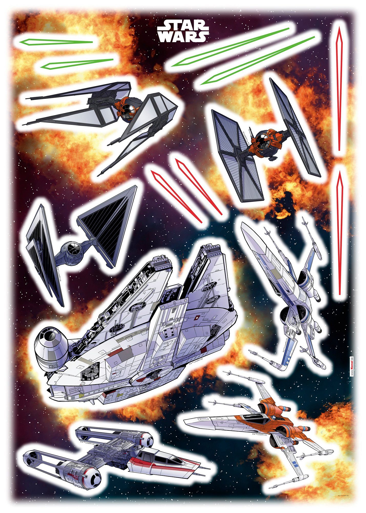 Komar Wandtattoo Star Wars Spaceship - Размер 50 x 70 cm (15 St), selbstklebend, Wandsticker, Kinderzimmer