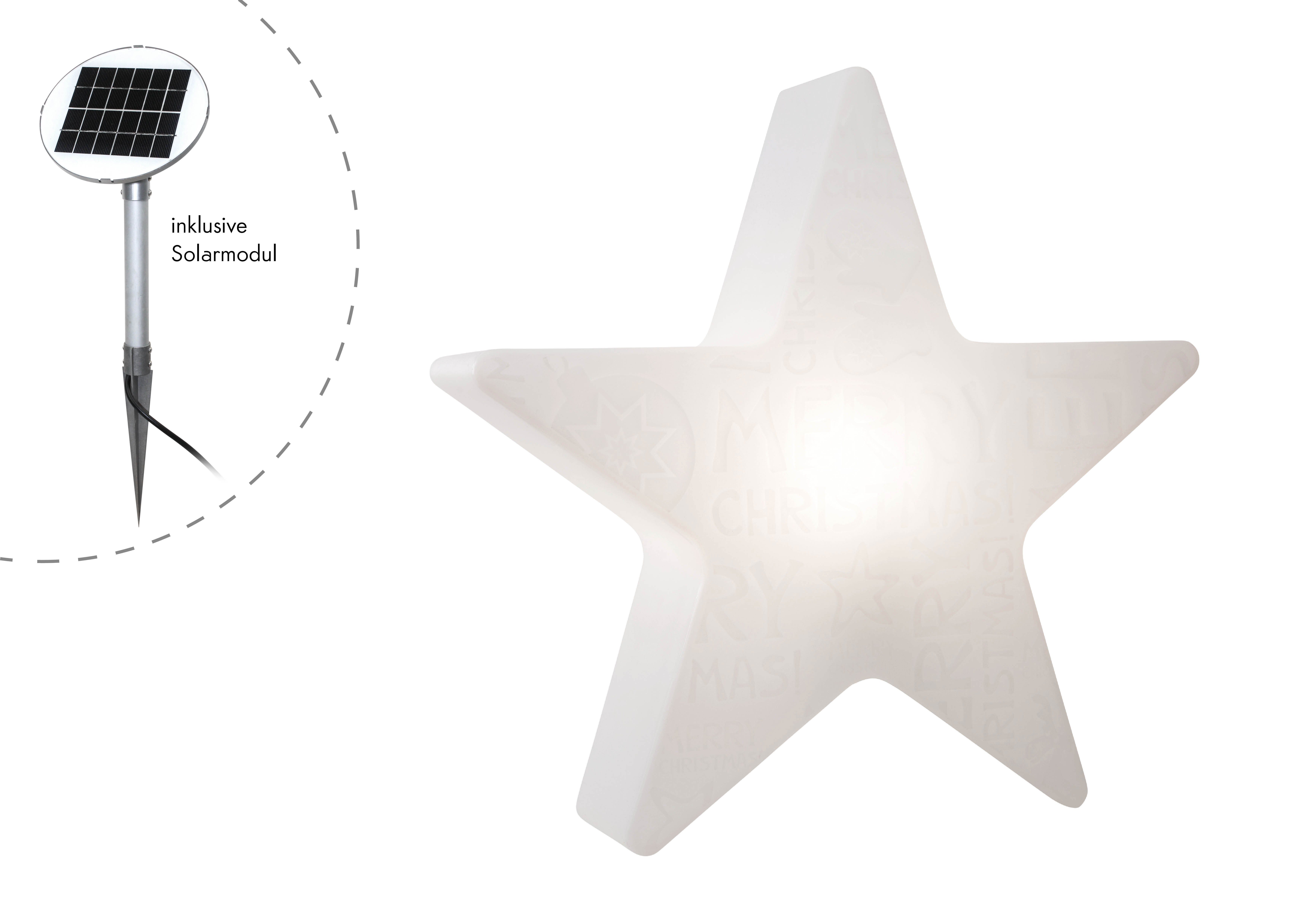 8 seasons design LED Stern Shining Star "Merry Christmas", Solar, LED fest integriert, Warmweiß, 60 cm weiß für In- und Outdoor
