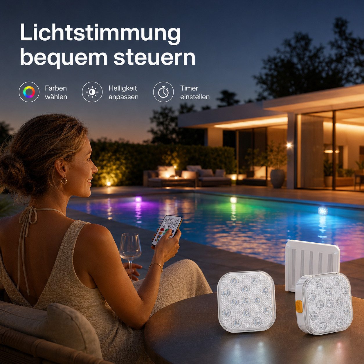 Tekoo Pool-Lampe LED Poollicht IP68, RGB Unterwasserbeleuchtung mit Fernbedienung, LED fest integriert, RGB-Farbwechsel, Mehrfarbig, IP68 wasserdicht, RGB-Farbwechsel