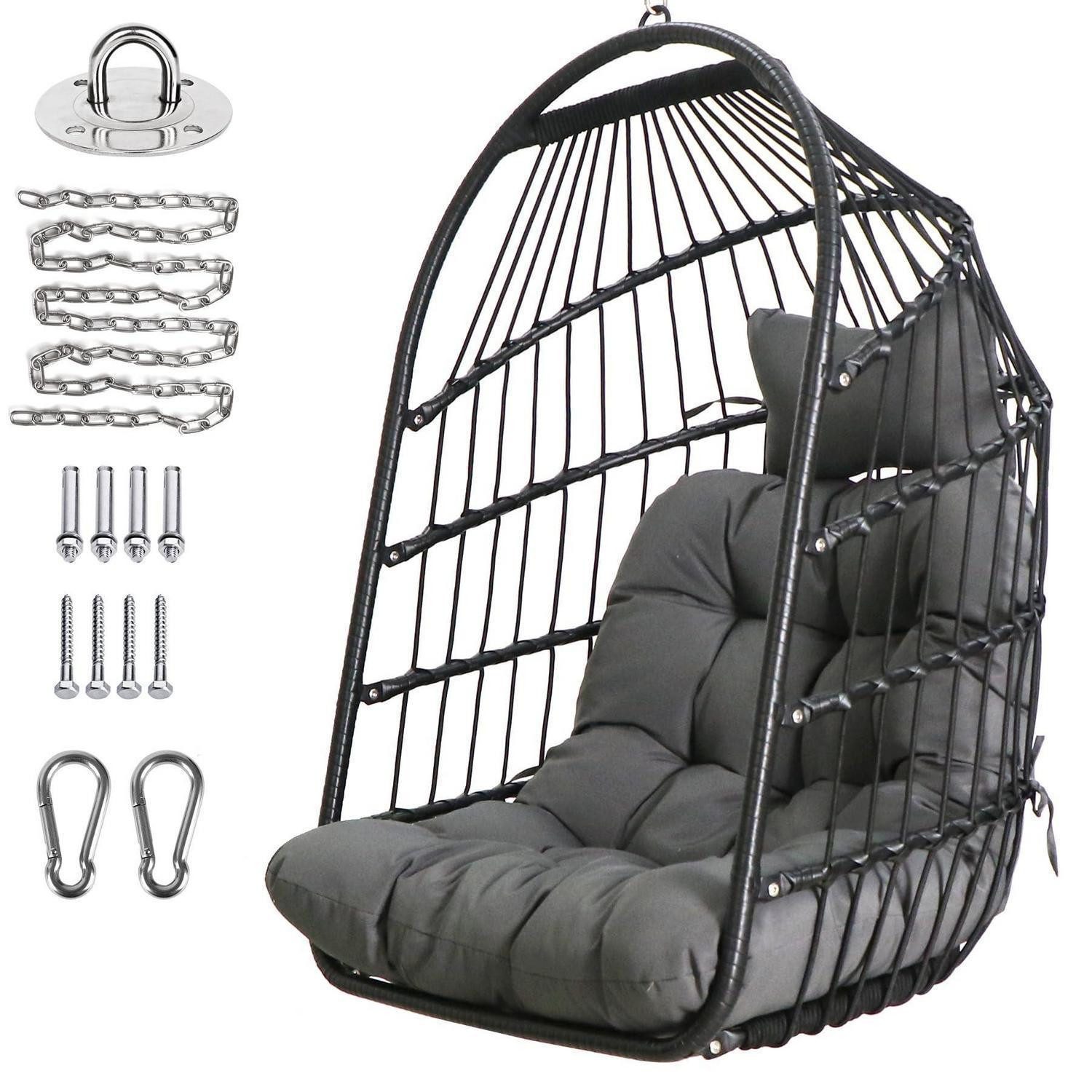 LuxusKollektion Hängesessel Hängesessel Rattan Aufhängeset Edelstahl UV Schwarz(stuhl Klassisch)