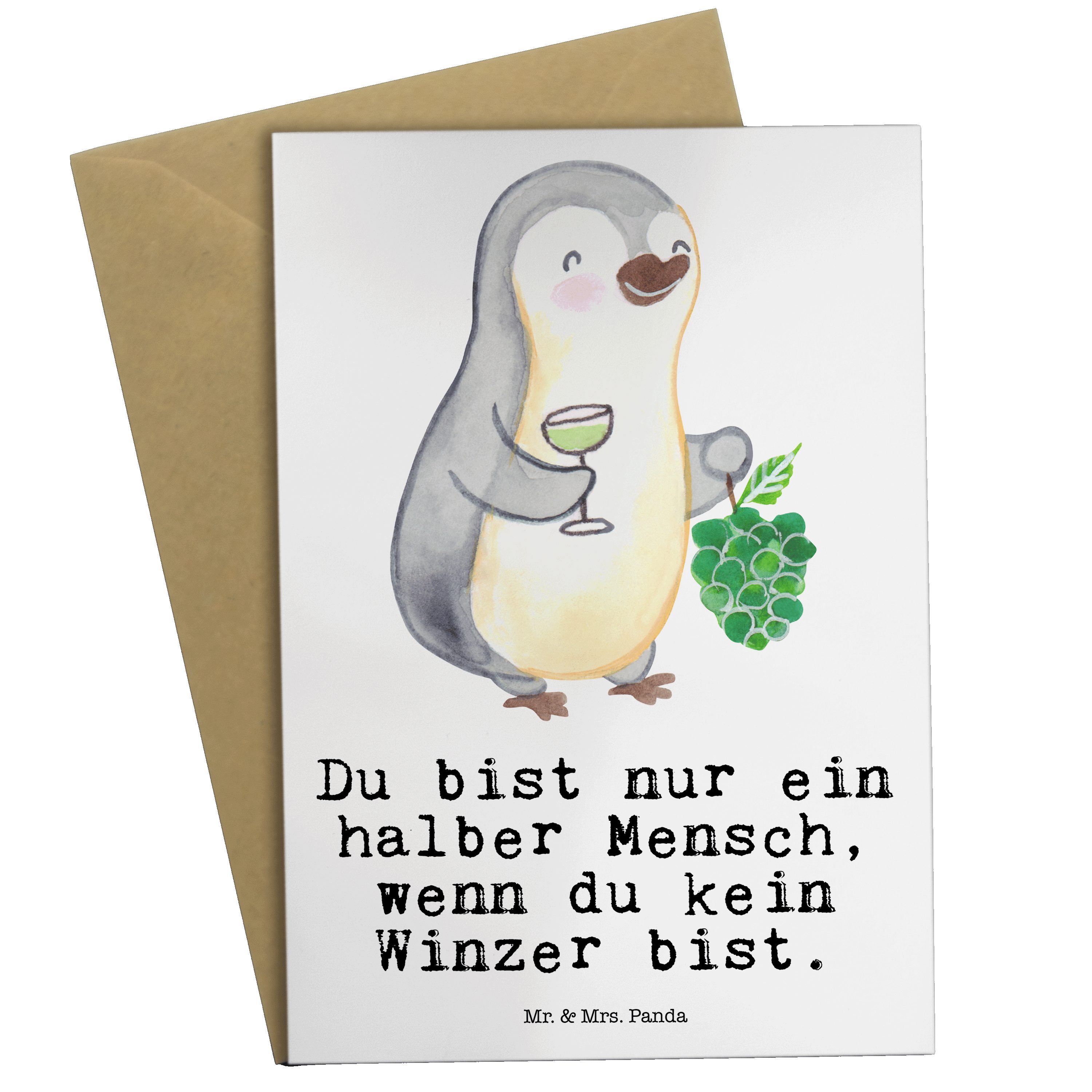 Mr. & Mrs. Panda Grußkarte Winzer mit Herz - Weiß - Geschenk, Kollegin, Klappkarte, Einladungska