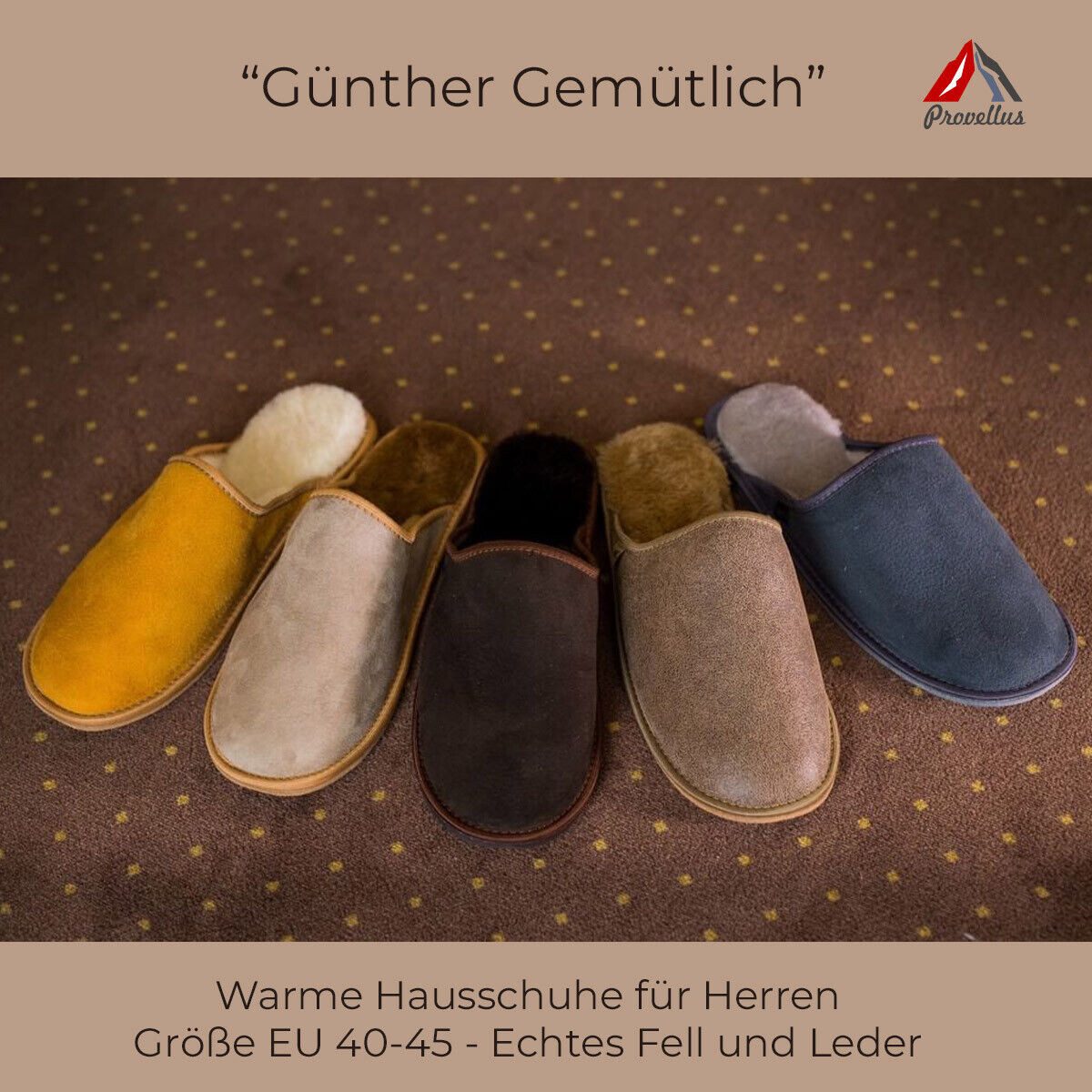 Herren Hausschuhe aus deutschem Merino Schaffell & Leder Hausschuh