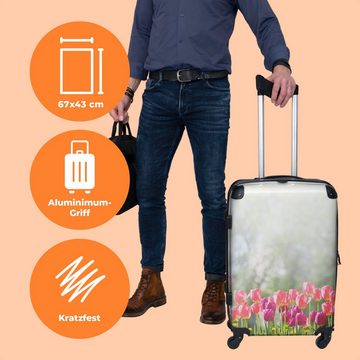 NoBoringSuitcases.com© Koffer Tulpen - Blumen - Rosa - Sonnenlicht - Frühling 67x43x25cm, 4 Rollen, Mittelgroßer Koffer für Erwachsene, Reisekoffer