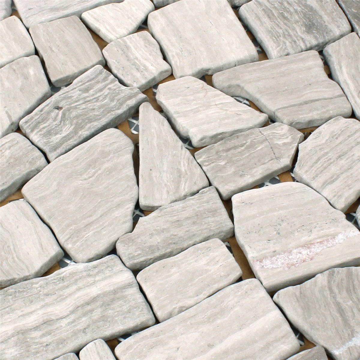 Mosafil Mosaikfliesen Mosaikfliesen Marmor Bruch Grau Streifen, Naturstein-Marmor 32.200x30.500, grau, Verlegefertig auf ein Netz geklebt - Frostsicher - Wasserfest -