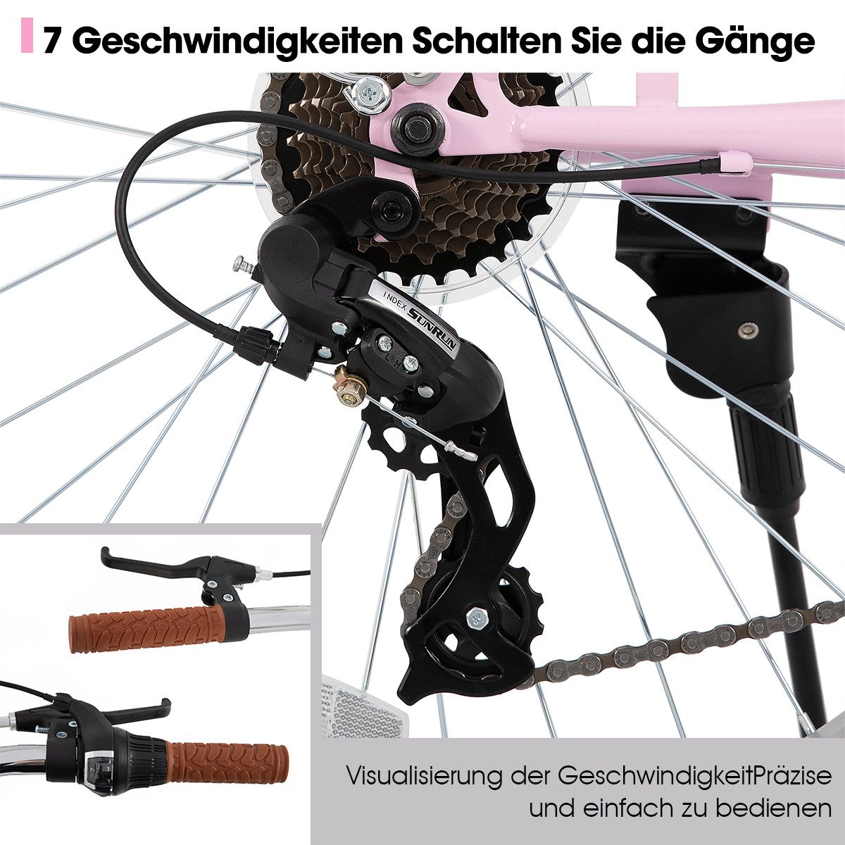 HILAND Cityrad 26 Zoll Pendlerfahrrad für Erwachsene, Herren und DamenHollandfahrrad, Step-Through Rahmen,mit Gepäckträger und Korb, Fender,7 Gang-Schaltung