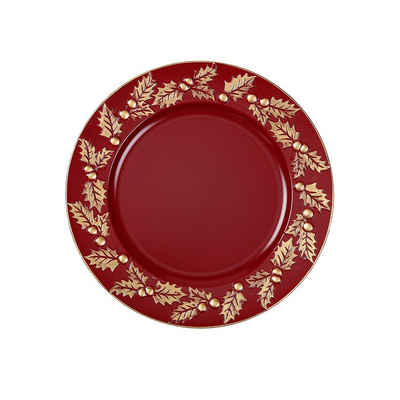 INGE-GLAS® Dekoteller, Dekoteller Kunststoff Ilex Ornamente 33cm Rot Gold