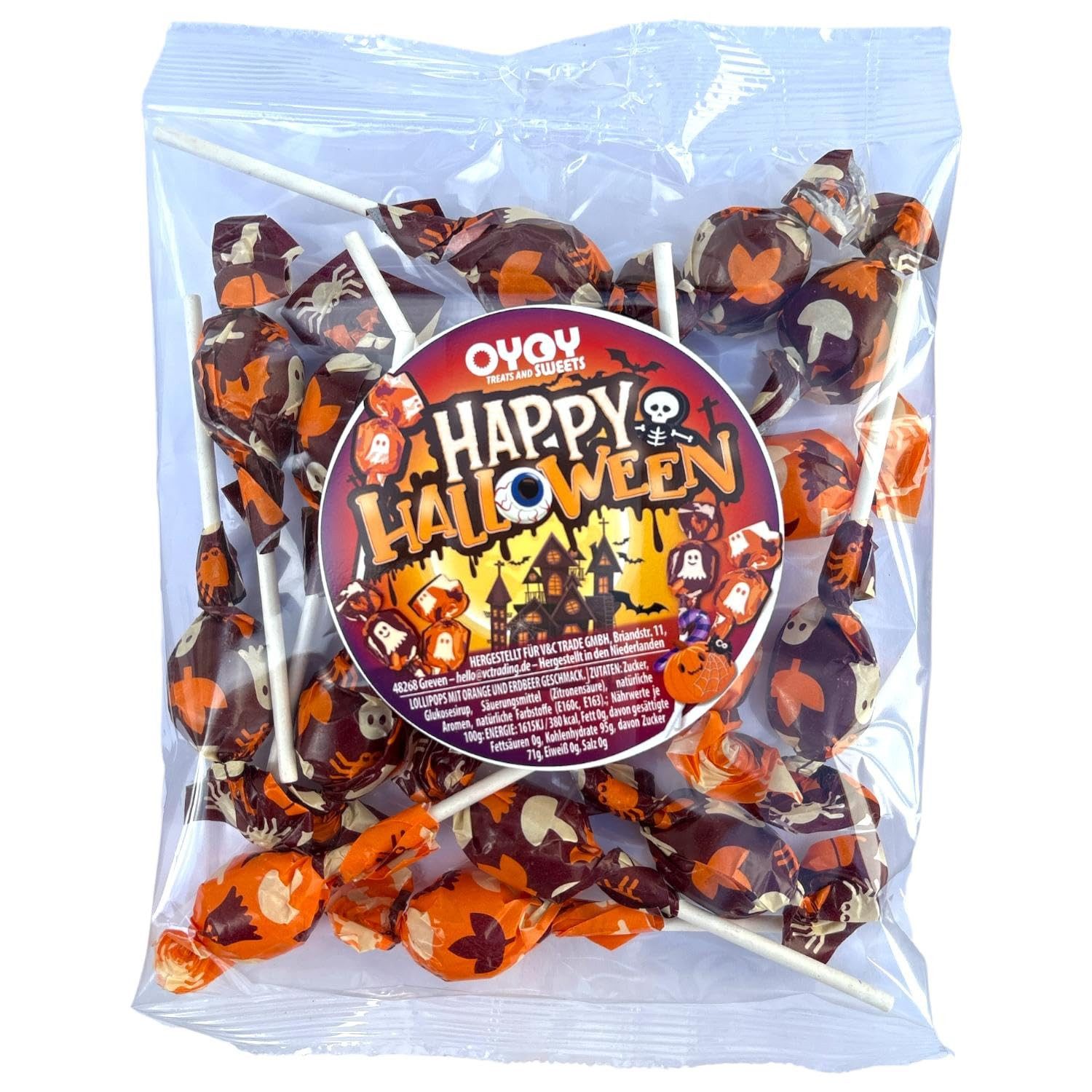 OYOY Süßigkeit OYOY Halloween-Lutscher mit 2 Sorten – 300 Stück, 3.000 g, 20 x 150 g, 15 St. (20 Beutel à 15 Lutscher), für Halloweenpartys
