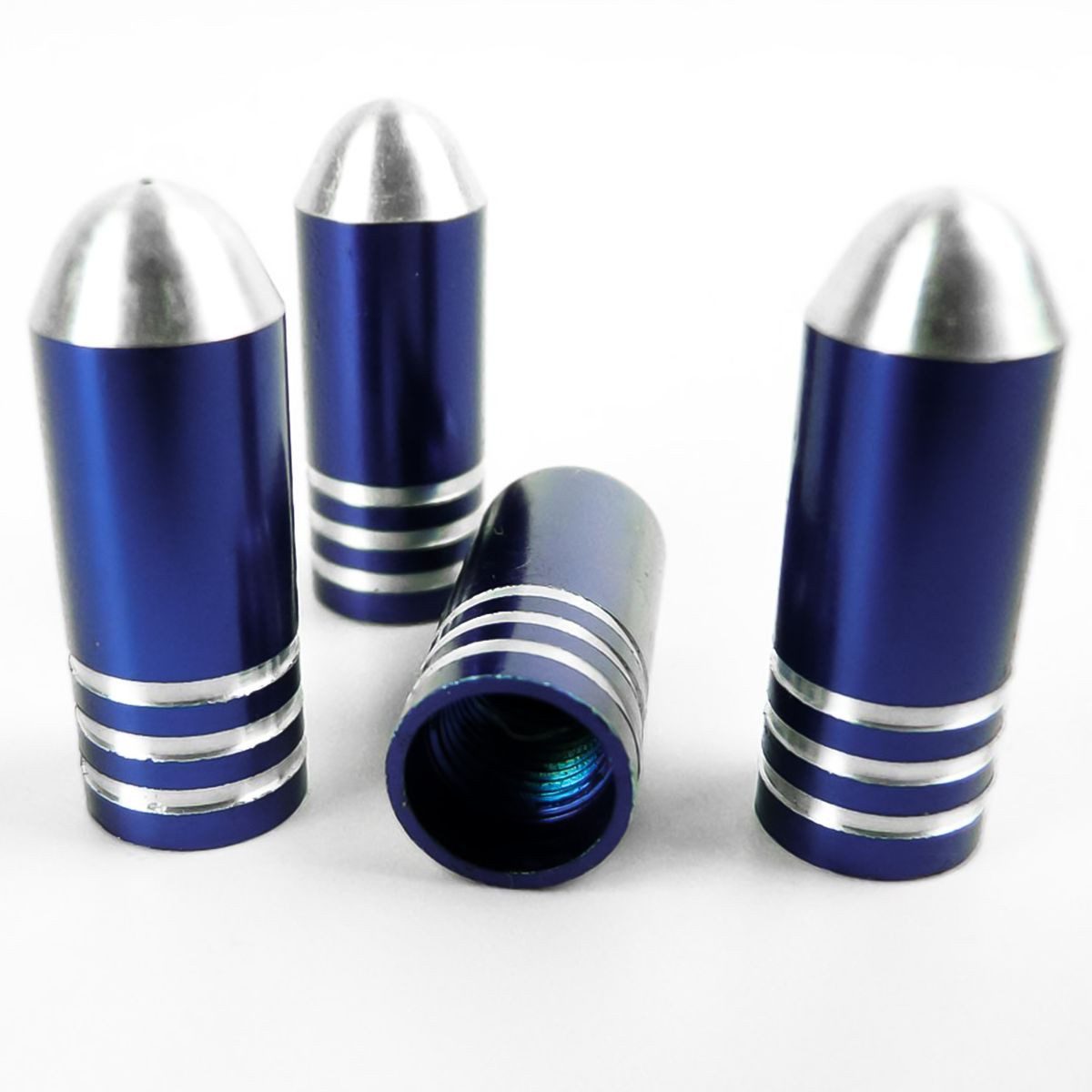 All Ride Ventilkappe Ventilverschluss aus Aluminium blau im Bullet-Design 4 Stück H ca.26mm, (4-St), Standard Gewinde