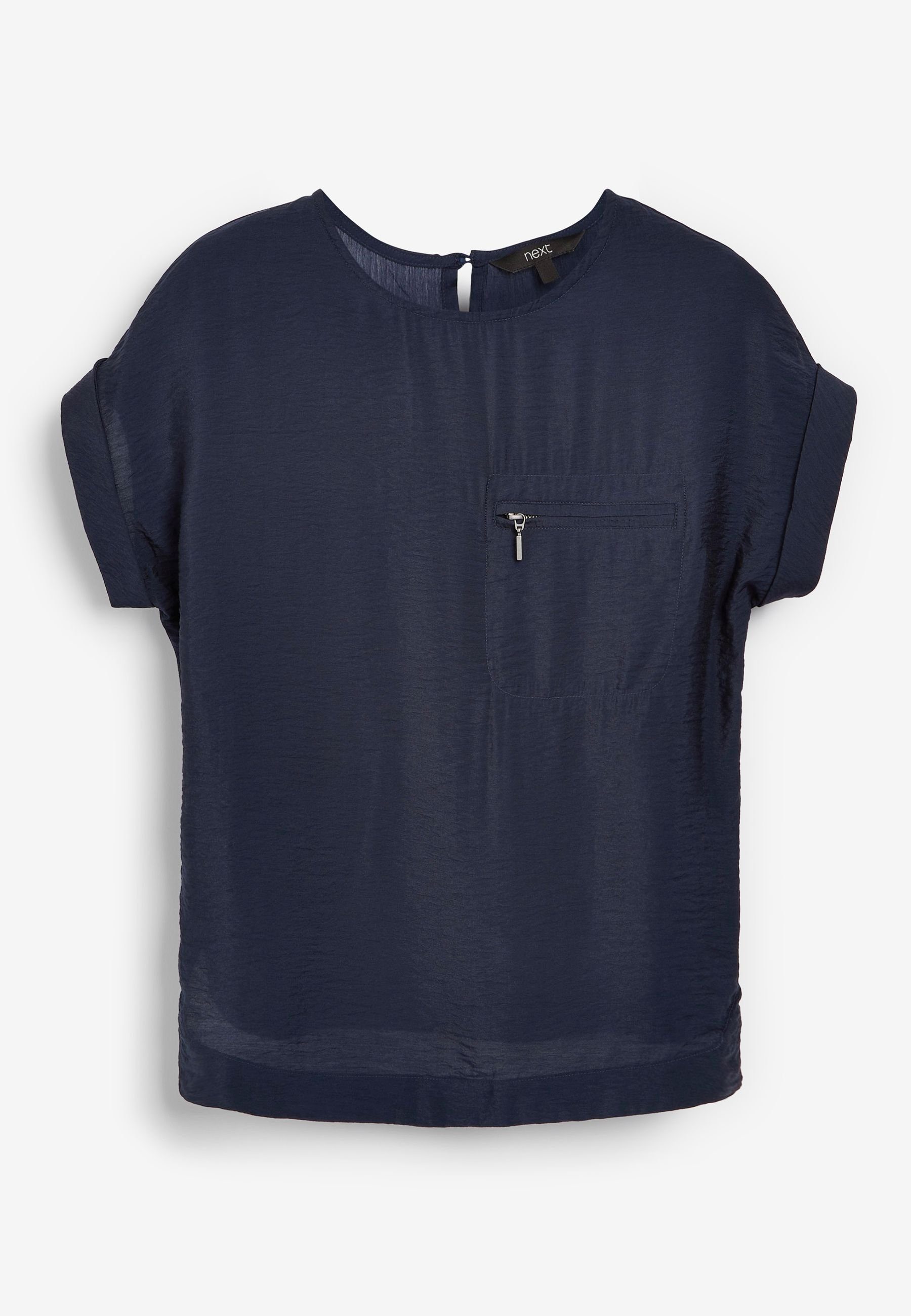 Next mit Blue (1-tlg) Navy Kurzarm-T-Shirt Reißverschluss-Detail T-Shirt