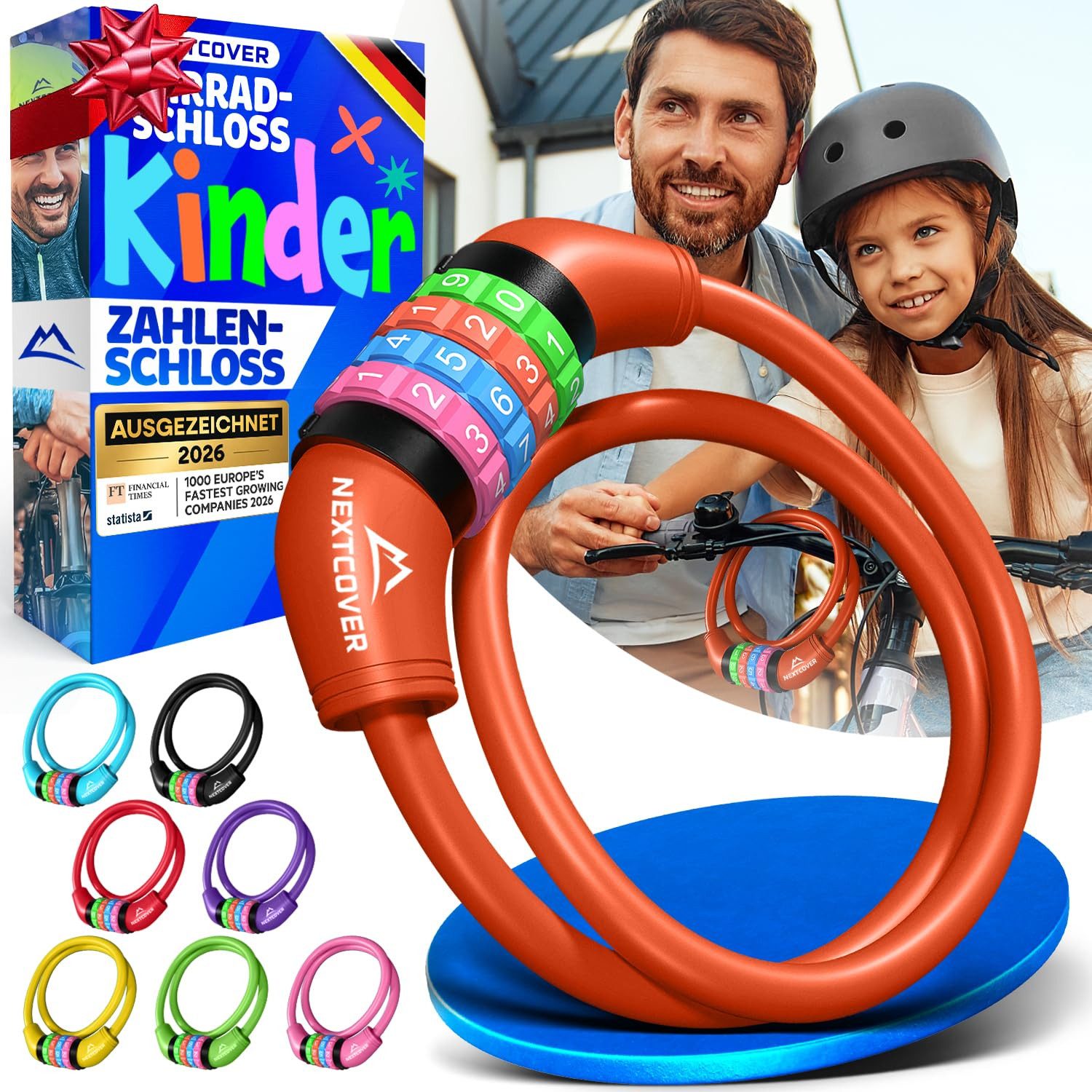 Nextcover Zahlenkabelschloss NEXTCOVER® Fahrradschloss Kinder mit 4-stelligem Zahlencode