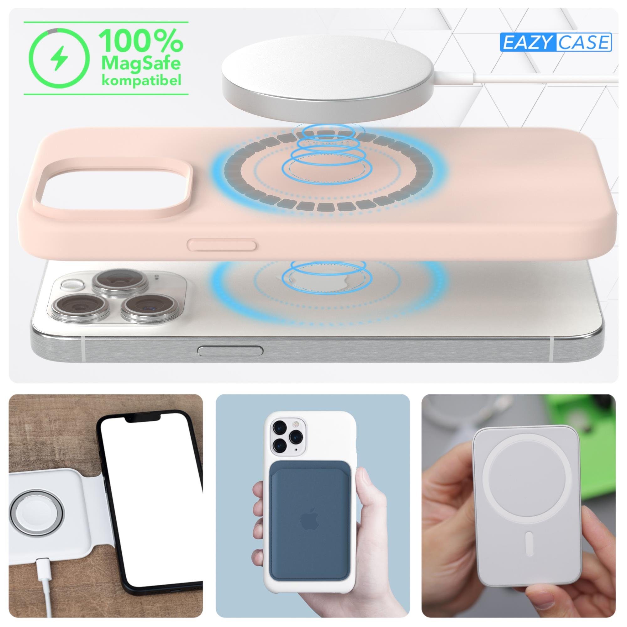 EAZY CASE Handyhülle Silikonhülle mit MagSafe für iPhone 15 Pro Max 6,7 Zoll, Hülle Kameraschutz Handyschutzhülle kompatibel Magsafe Etui Rosa Braun