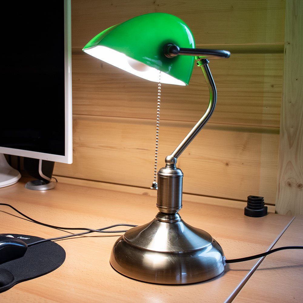 Tischleuchte verstellbar grün Schreibtischlampe, Zugschalter inklusive, Retro Leuchtmittel nicht Glas V-TAC Bankerlampe