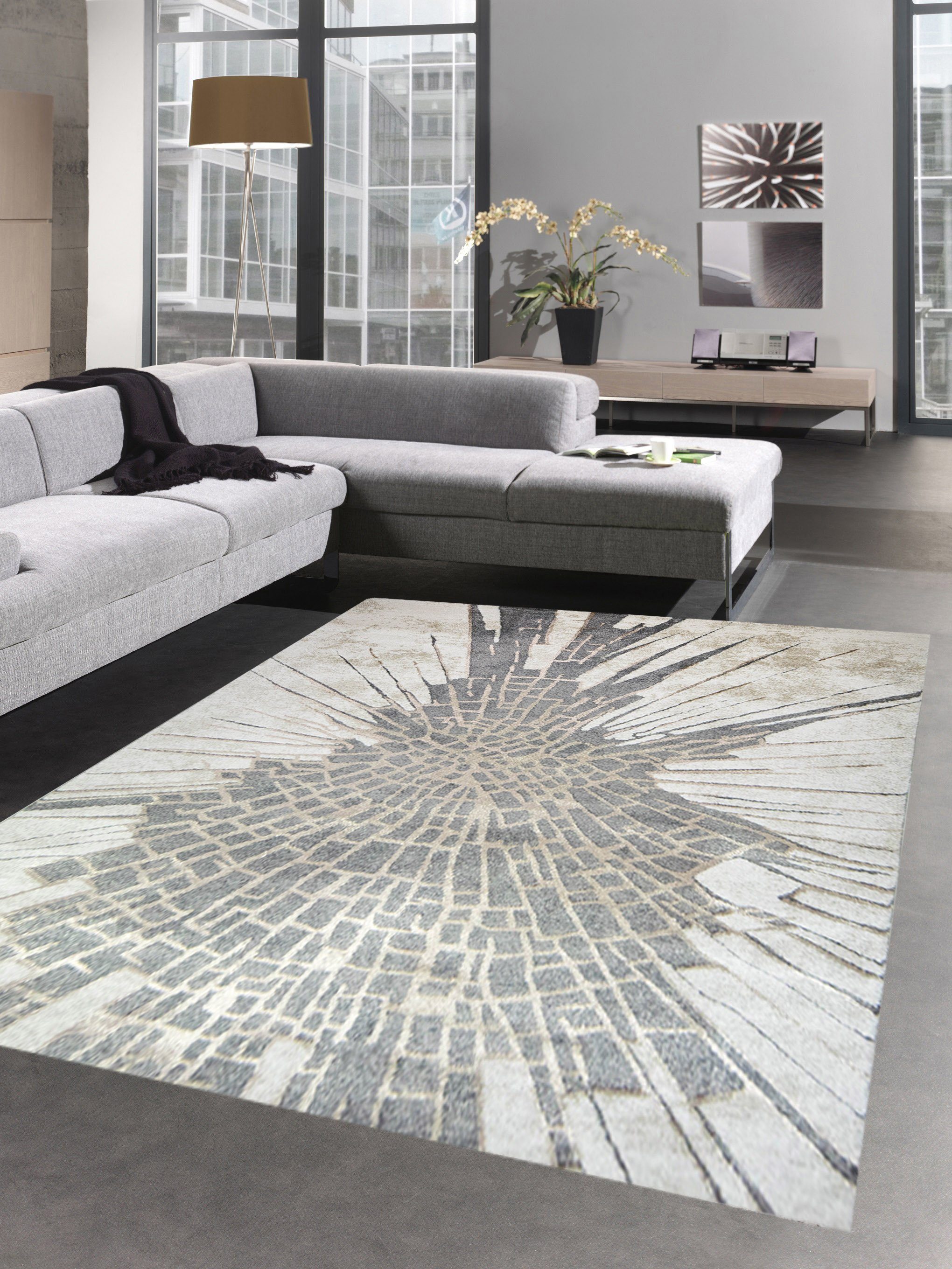 Teppich Teppich Wohnzimmer Abstrakt creme beige grau, Carpetia, rechteckig, Höhe: 13 mm
