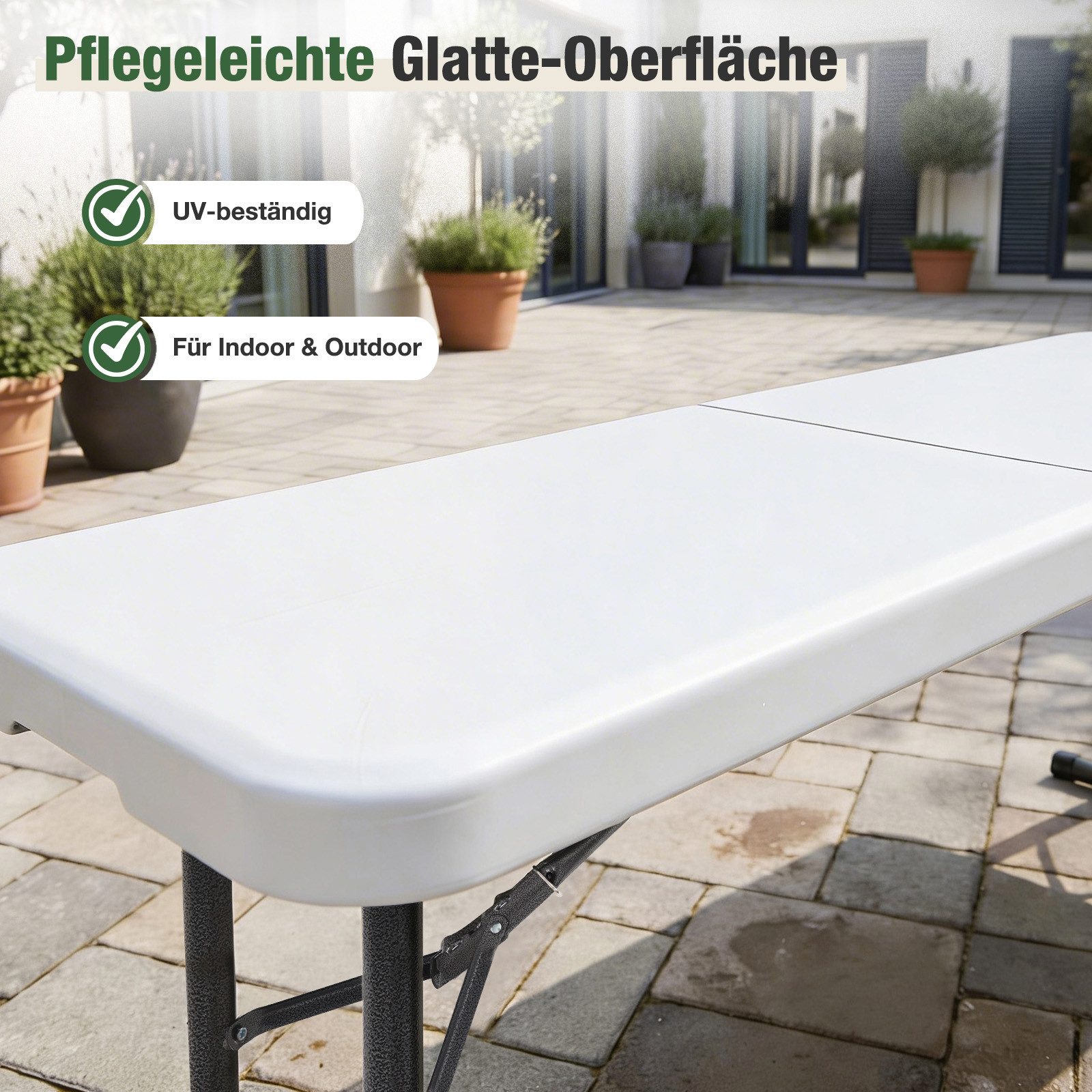 Sekey Gartenbank 180cm Klappbank Bierbank Gartenbank Campingbank bis 300kg Belastbar, Klappbar Bierbänke, Sitzbank Kunststoff
