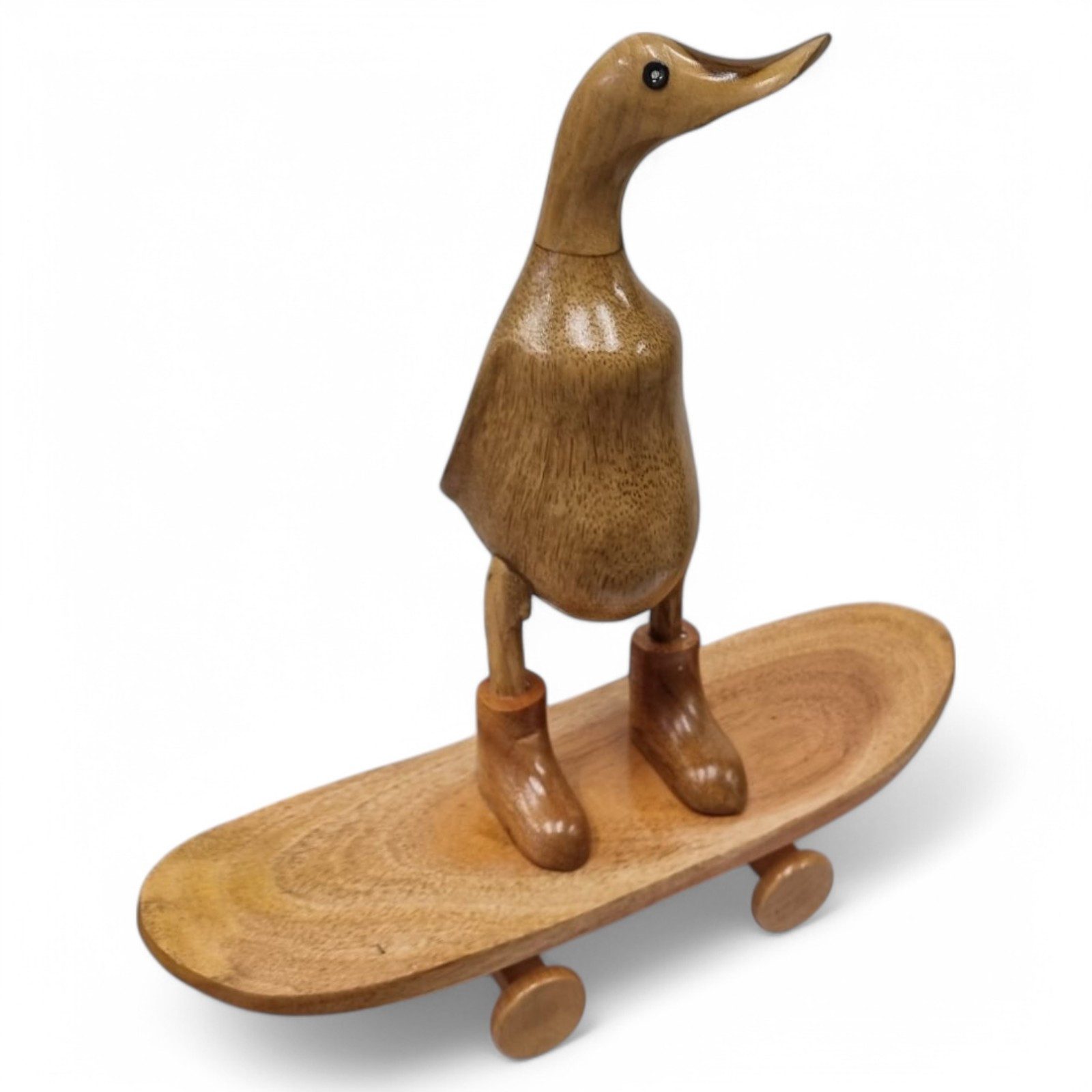 Kinaree Dekofigur Deko Holz Ente mit Skateboard, Unikat, Handgefertigt, Naturprodukt