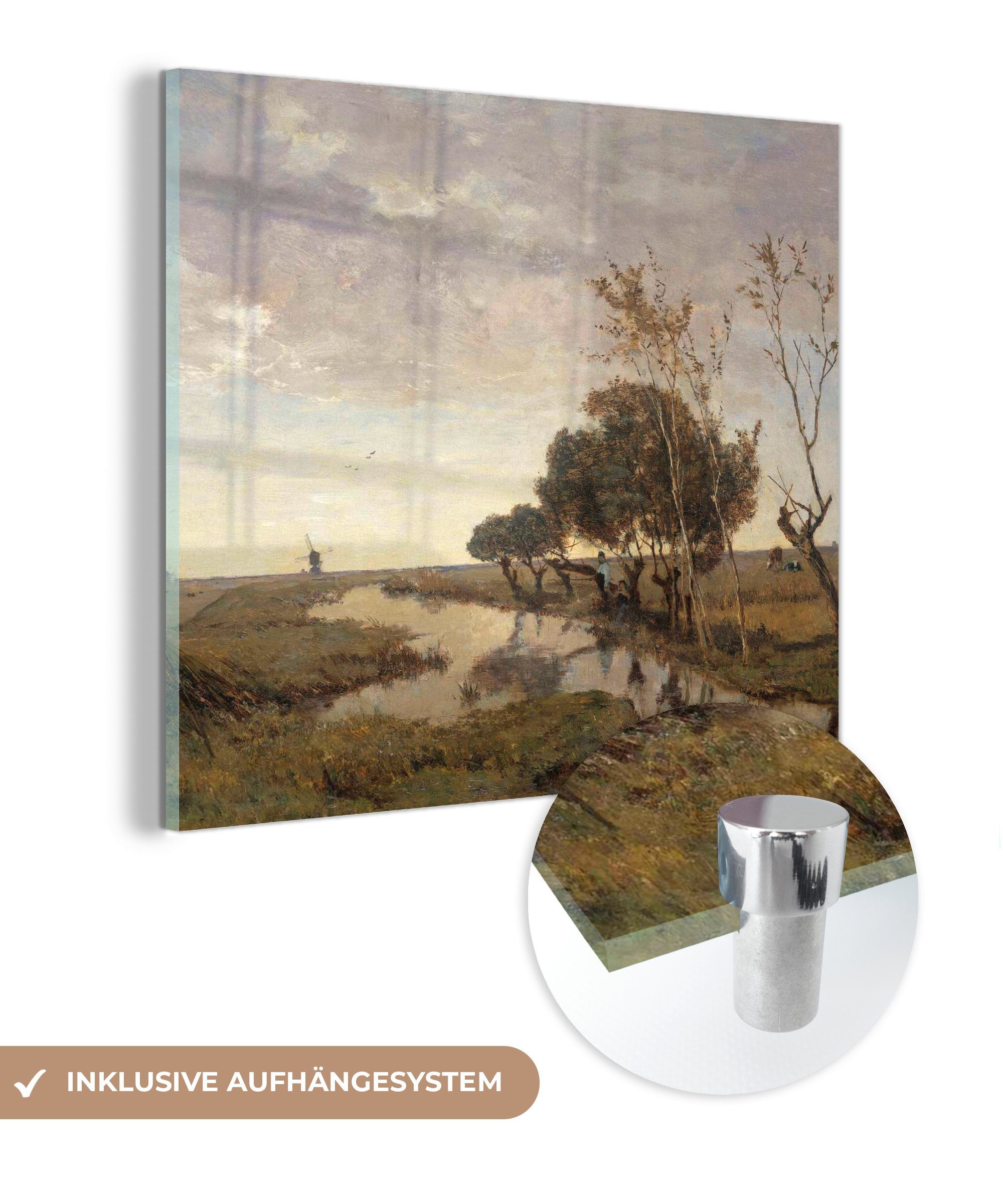 MuchoWow Acrylglasbild Ein Kanal bei Abcoude - Gemälde von Paul Joseph Constantin, (1 St), Glasbilder - Bilder auf Glas Wandbild - Foto auf Glas - Wanddekoration