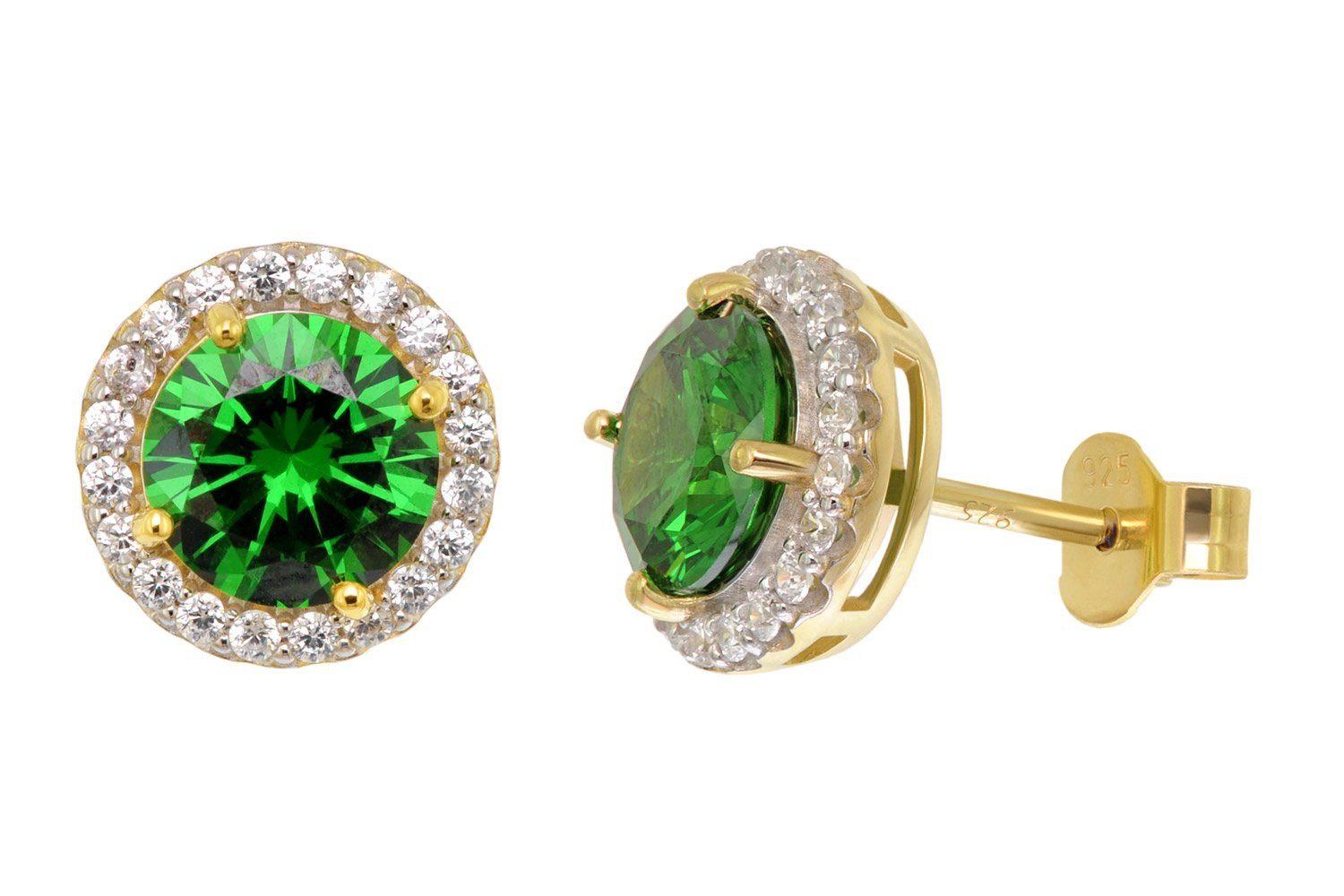 Acalee Paar Ohrstecker 925 Silber Vergoldet Zirkonia Smaragdgrün