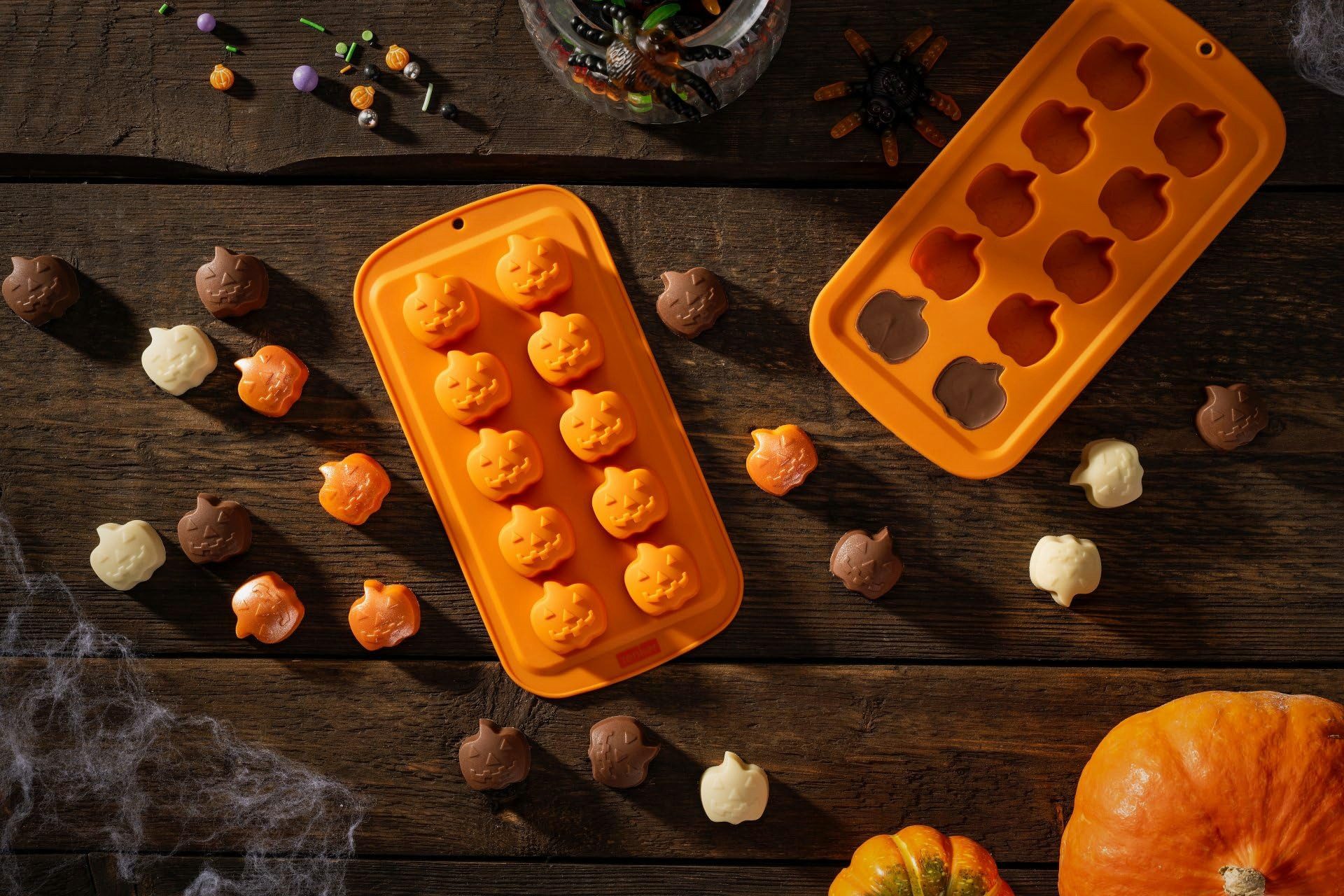 Sorvyzxn Backform Mini-Kürbis Schokoform/Eiswürfelform – 10er Halloween Backform, (1-tlg), aus Silikon, spülmaschinengeeignet – Optimal für kreative Leckereien