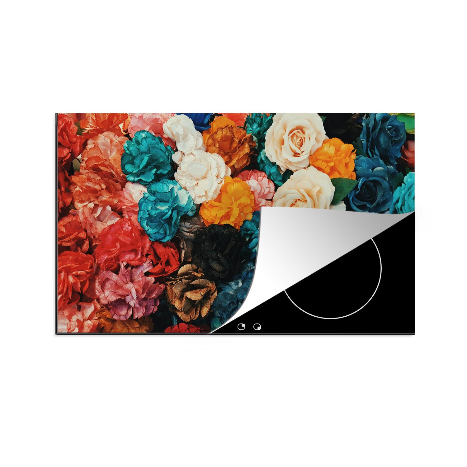 MuchoWow Herdblende-/Abdeckplatte Wand - Rosen - Abstrakt, Vinyl, (1 tlg), 83x51 cm, Ceranfeldabdeckung, Arbeitsplatte für küche