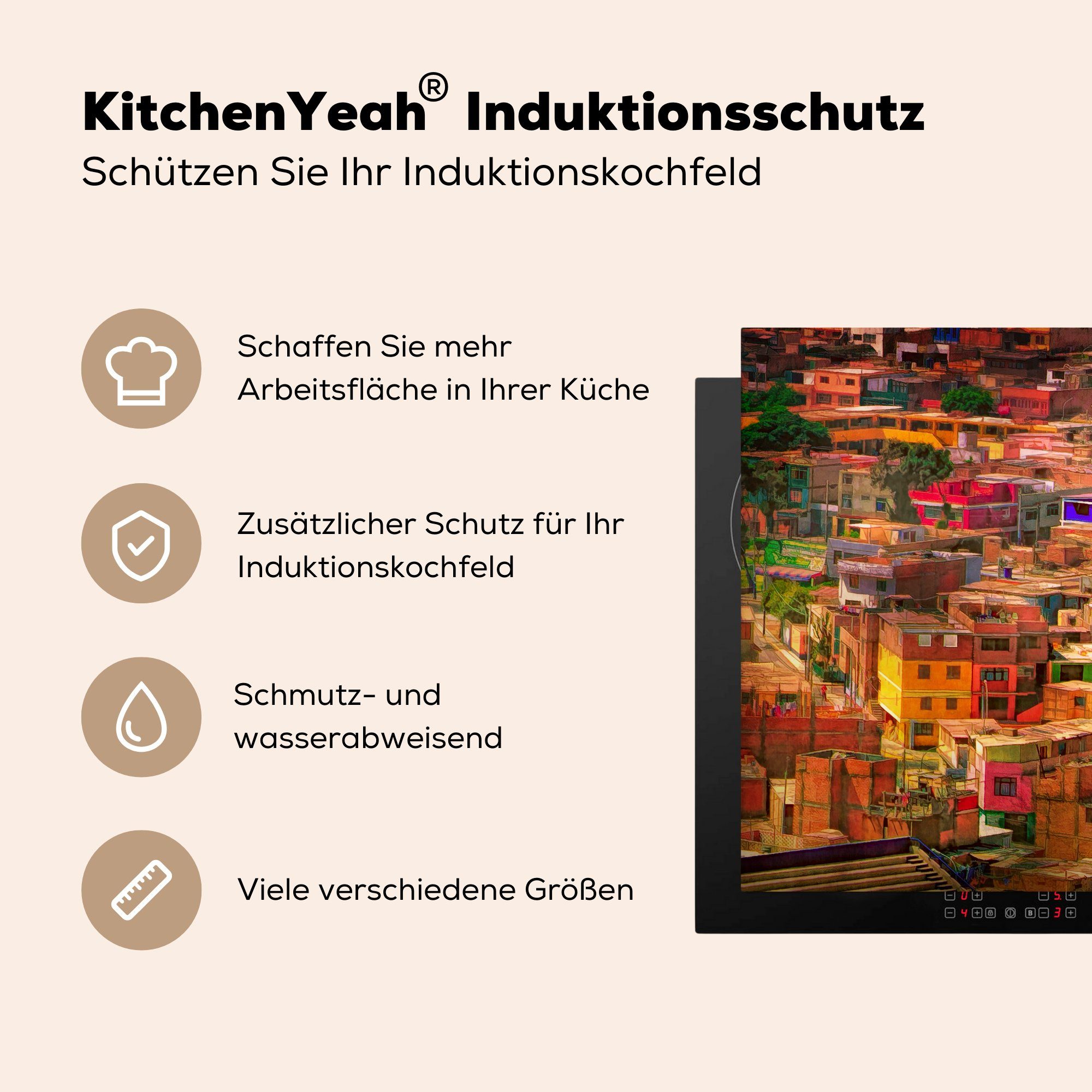 Herdblende-/Abdeckplatte Häusern küche Farben Lima, Vinyl, in tlg), Hervorragende (1 Arbeitsplatte 78x78 Ceranfeldabdeckung, MuchoWow cm, an für den