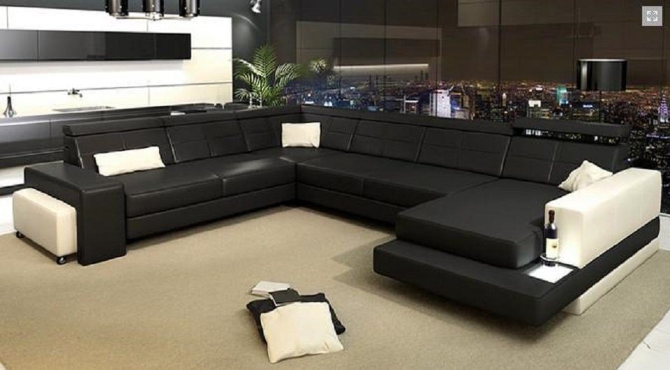 JVmoebel Ecksofa Designer Wohnlandschaft U-Form Couch Ecksofa Polster Garnitur, Made in Europe Schwarz/Weiß