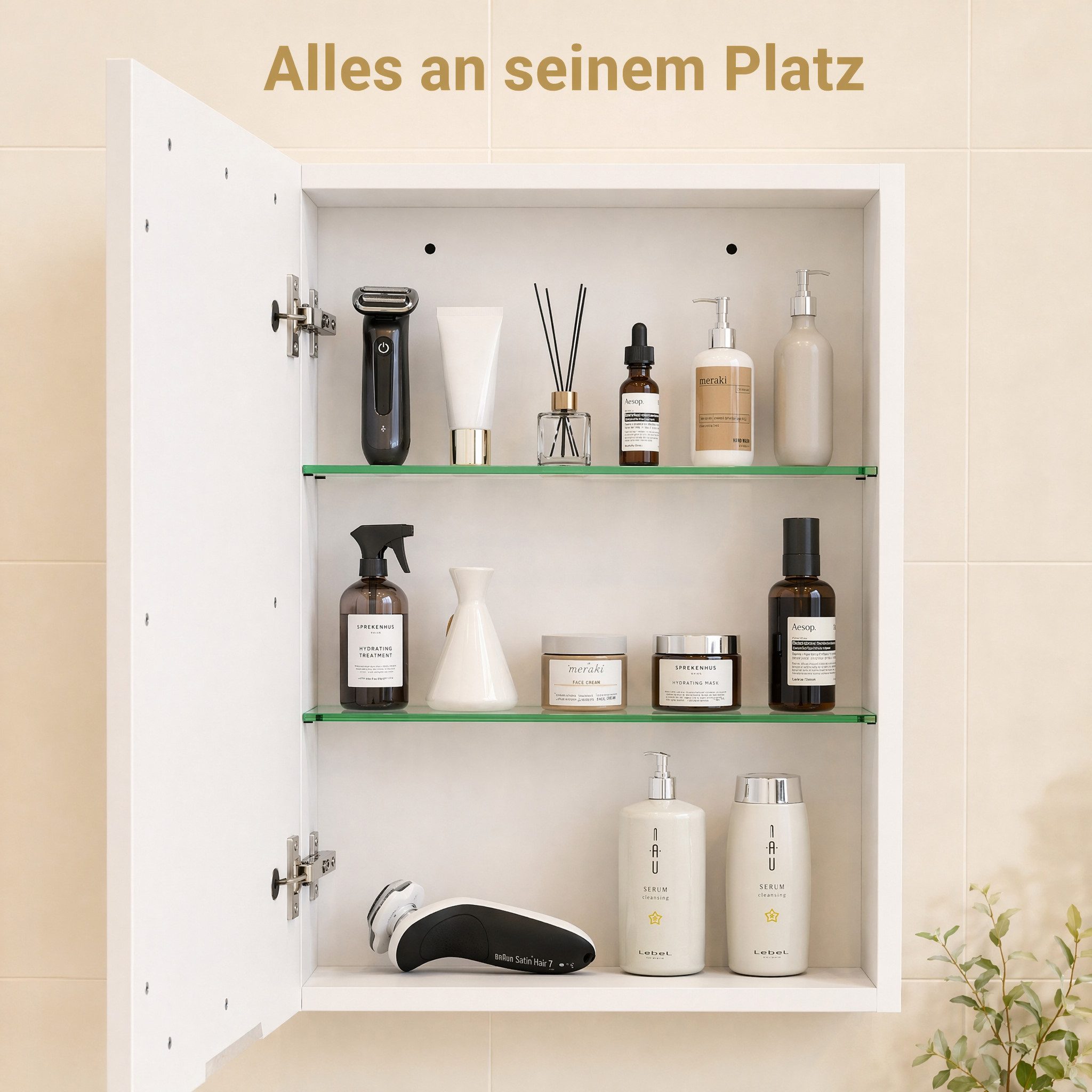 Simurq Badezimmerspiegelschrank Spiegelschrank Bad Mit LED Beleuchtung Und Ablage, Hängeschrank (Set, Badspiegel mit verstellbaren Regalen) 3 Farbtemperatur Dim – Bild 4 von 5