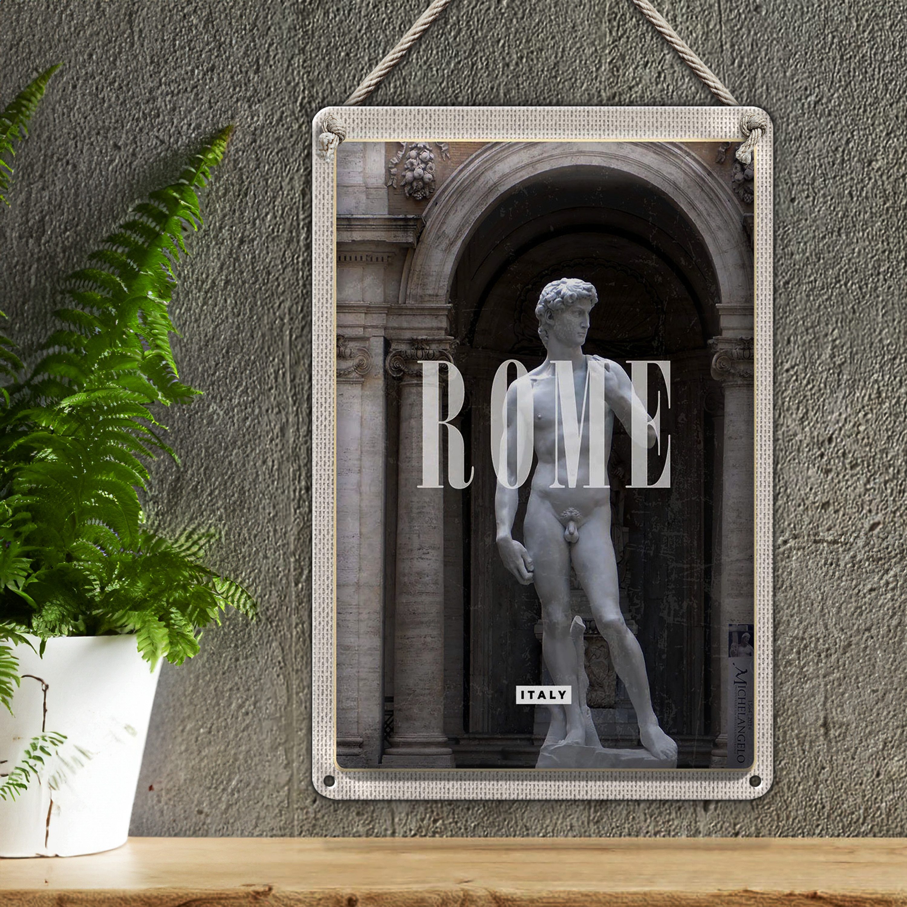 Roomando Metallschild Reise 30x40cm Rom Italien Statue Urlaub Reiseziel