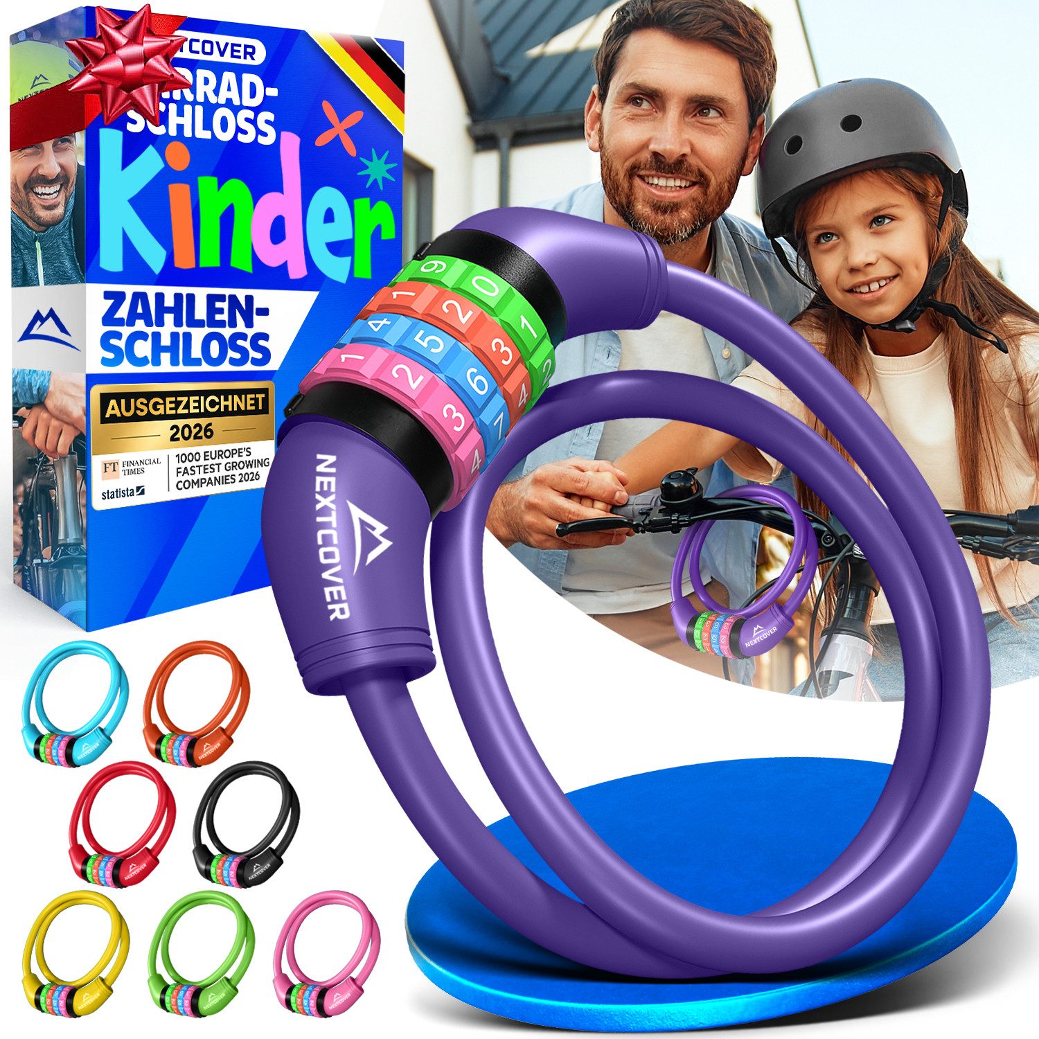 Nextcover Zahlenkabelschloss NEXTCOVER® Fahrradschloss Kinder mit 4-stelligem Zahlencode