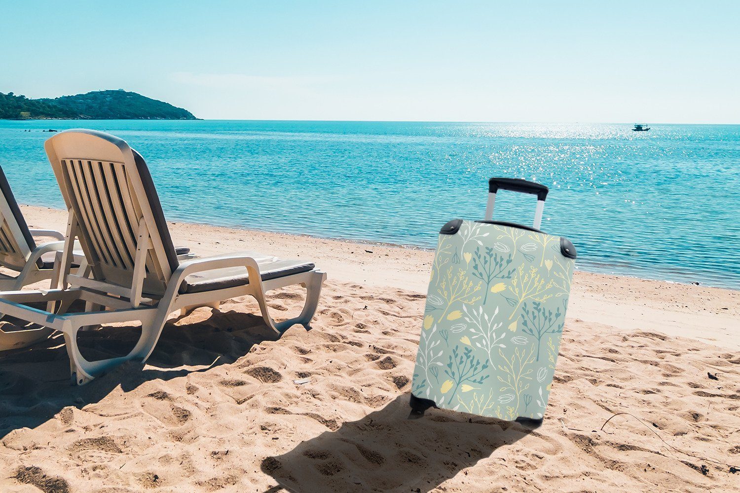 rollen, 4 für Rollen, mit Handgepäck Reisetasche - - Grün Reisekoffer Handgepäckkoffer Muster, Pflanzen Gelb Trolley, - Ferien, MuchoWow