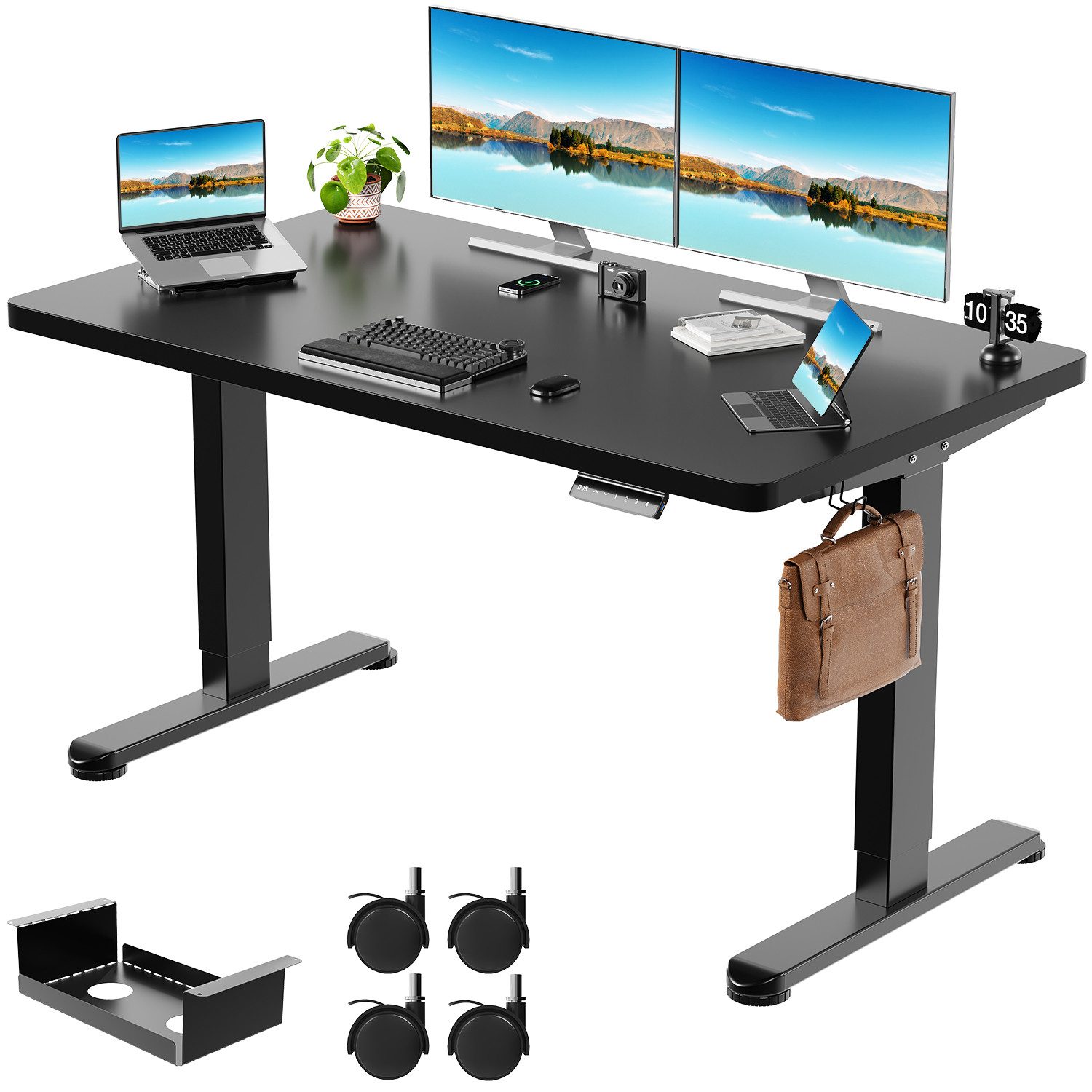 Furnicopia Schreibtisch Höhenverstellbar mit einer 25 mm dicken einteiligen Tischplatte (4-fache Höhenspeicherfunktion, Zweimotorantrieb und Tragfähigkeit über 100 kg Tischplatten-Tiefe ab 70 cm)