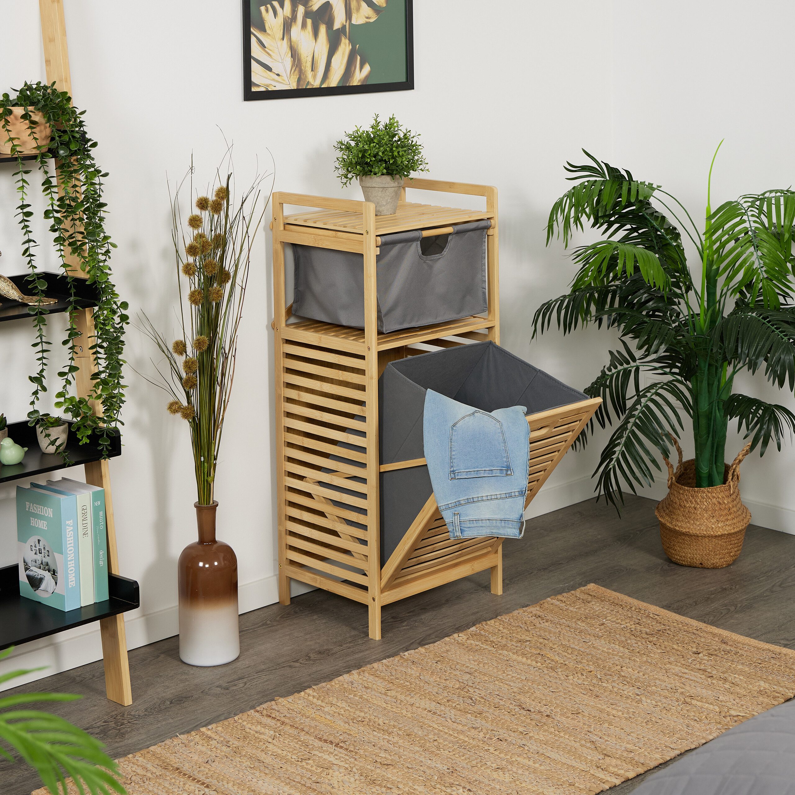 relaxdays Wäschekorb mit Stoffschublade günstig online kaufen