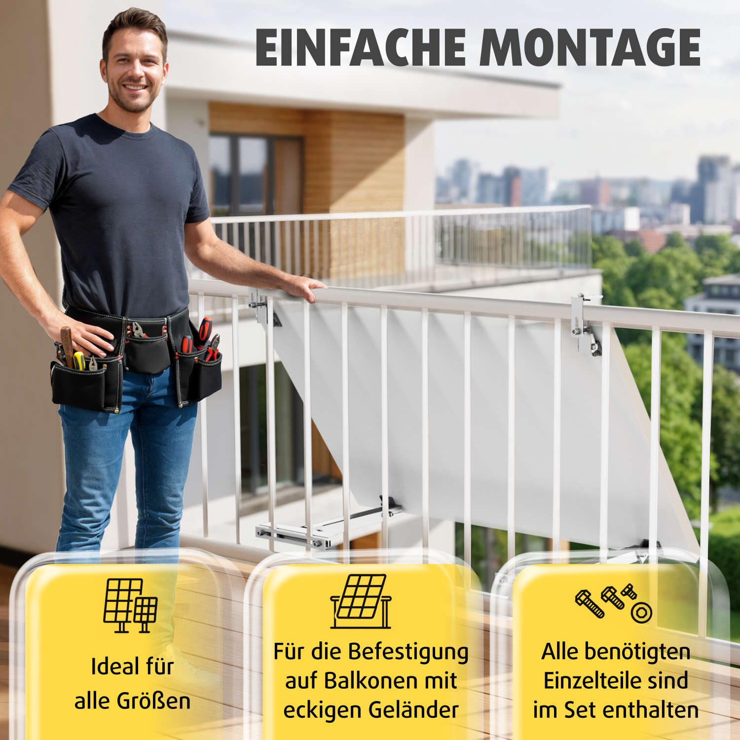 avoltik Solarmodul-Halterung Solarmodul Halterung Alu Aufständerung für Photovoltaik Winkel eckig, (Balkonhalterung 1er oder 2er zur Auswahl, Balkonhalterung 1e – Bild 4 von 5