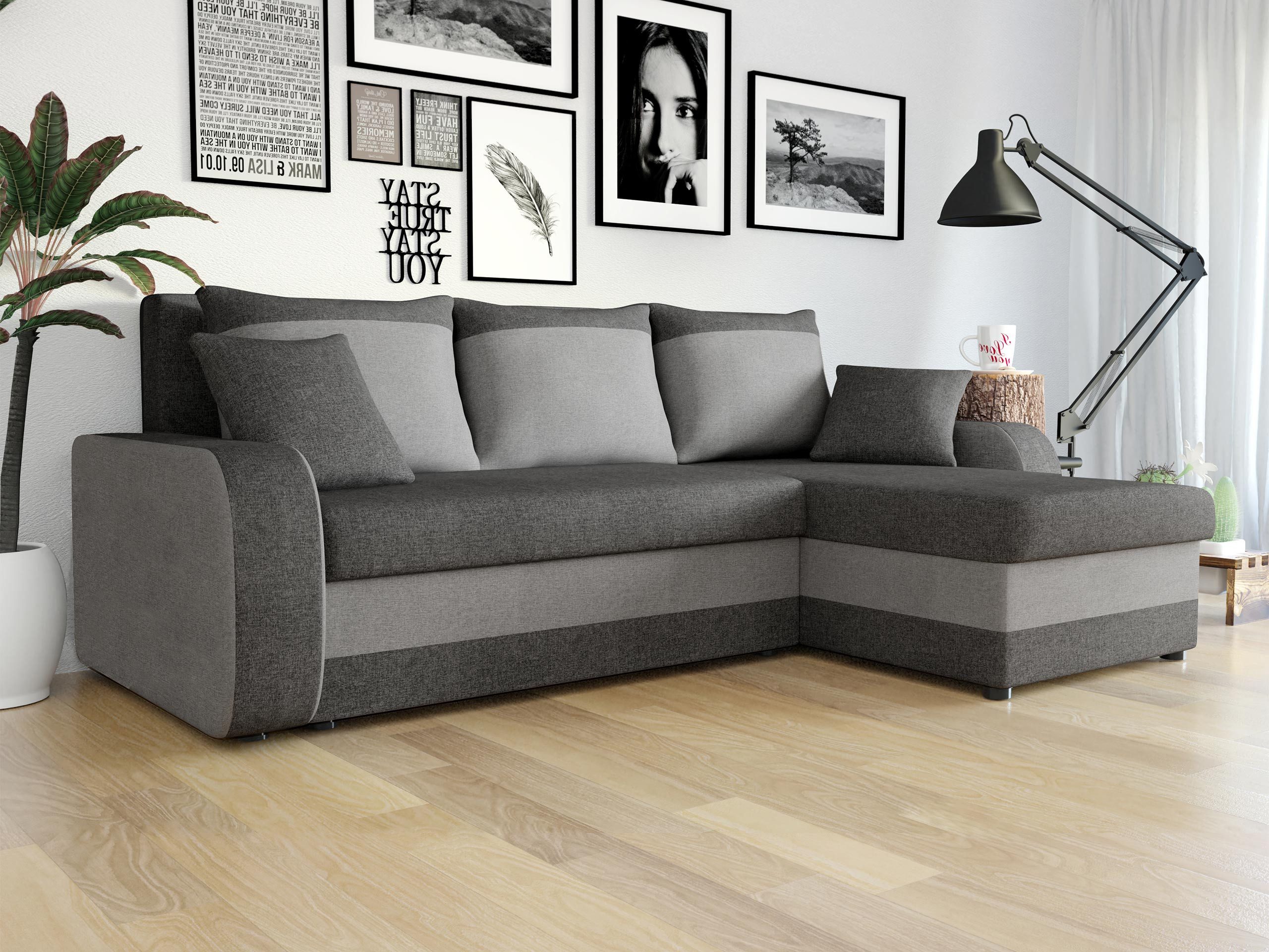 MIRJAN24 Ecksofa Kris Lux, mit Schlaffunktion und zwei Bettkasten, L-Form mit Kissen-Set, 238x147x80 cm