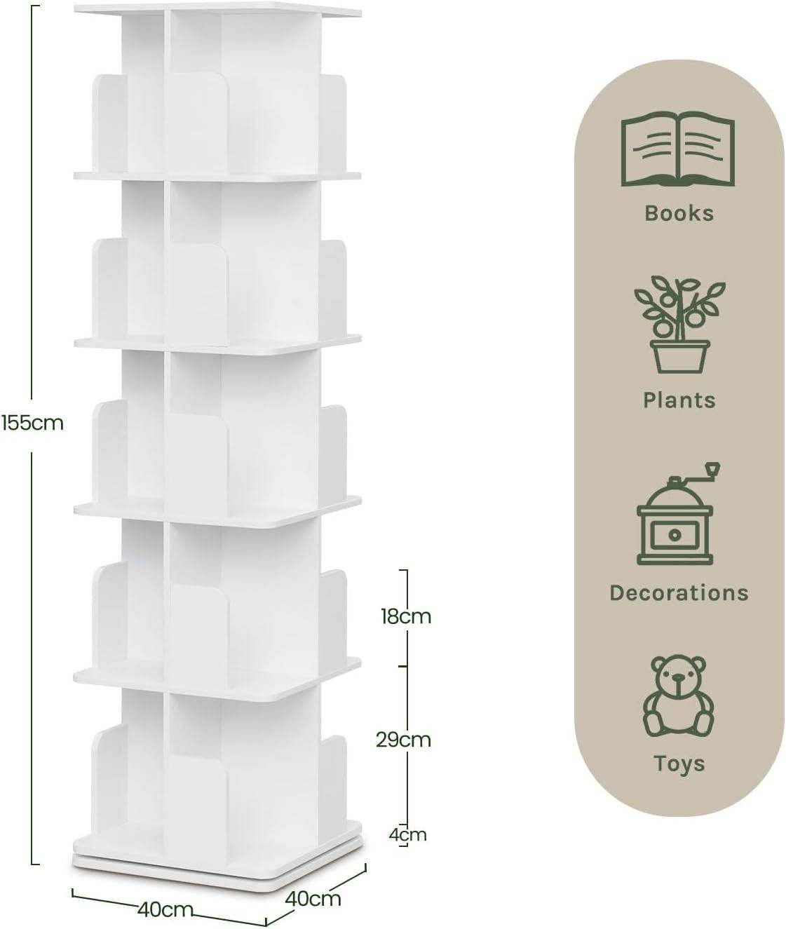 EUGAD Bücherregal, 1-tlg., Bücherschrank mit 5 Ebenen, 360° drehbar, 40x155x40 cm